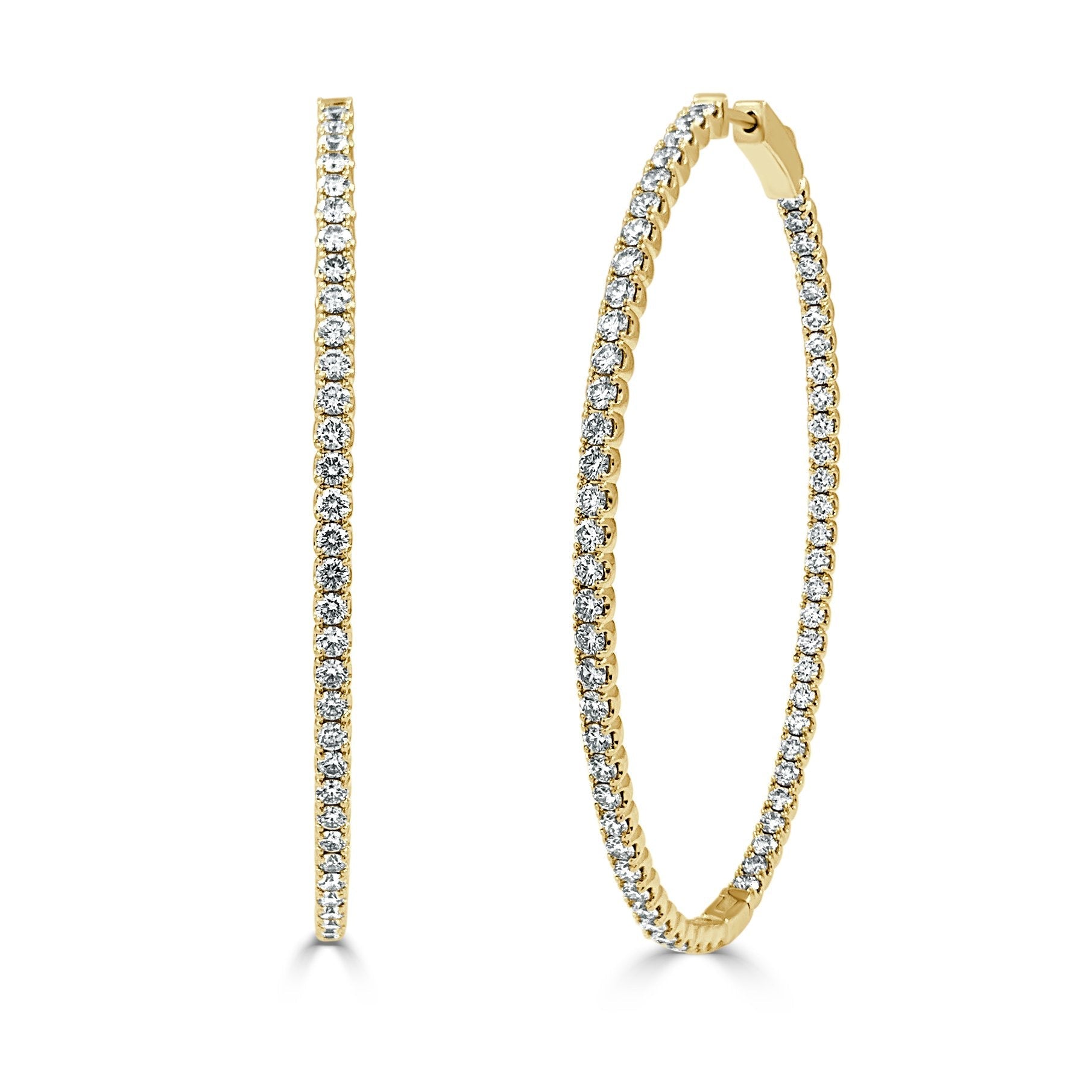 14k Gold & Diamond Oval Hoop Earrings - 2.25''
