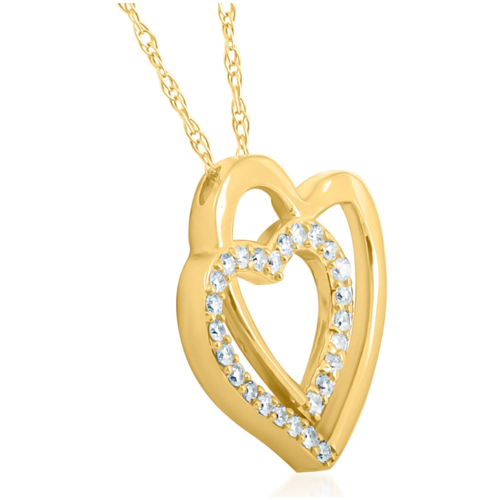 Womens 1/4ct Diamond Heart Shape Pendant 10K Yellow Gold 3/4' Tall