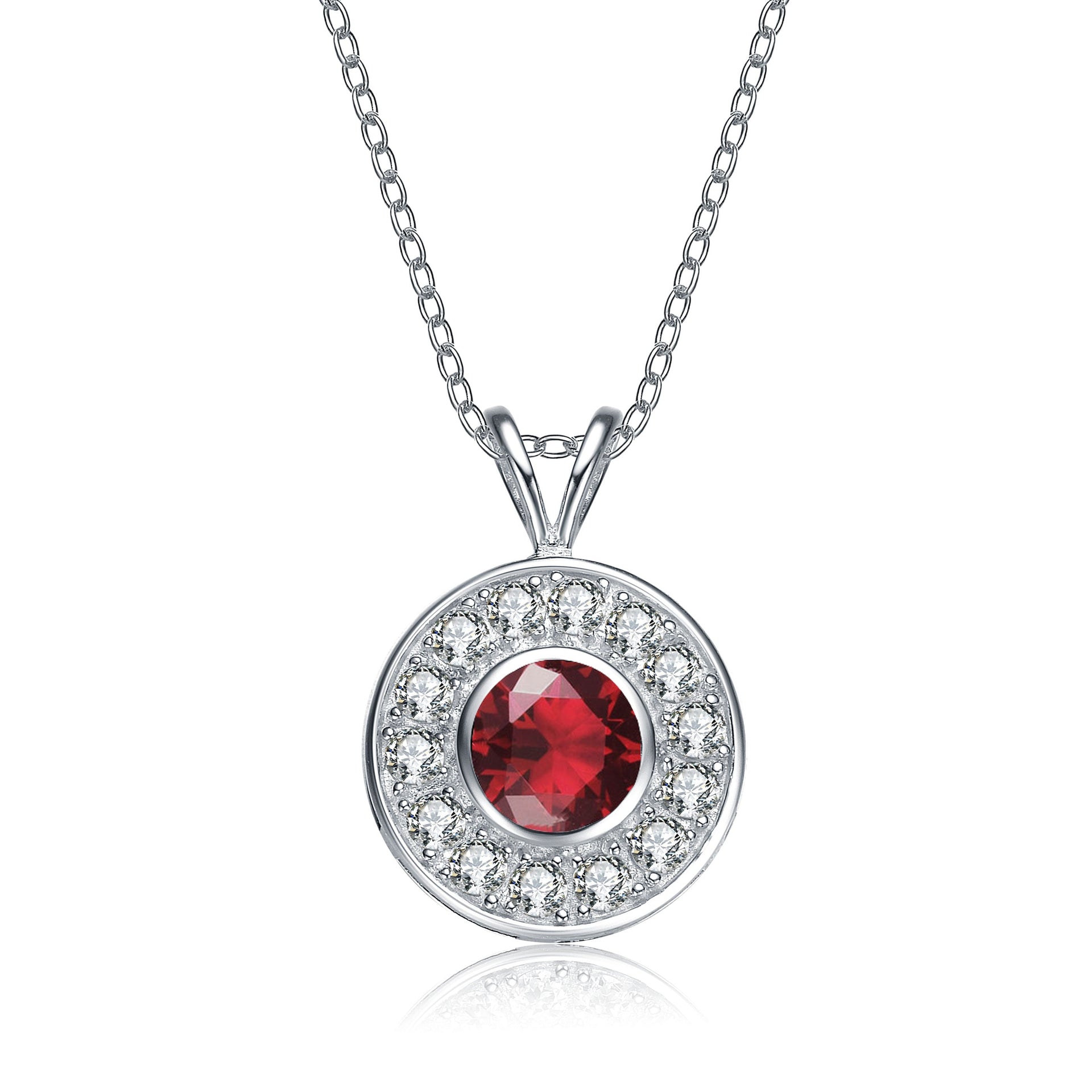 Sterling Silver Red Cubic Zirconia Round Necklace