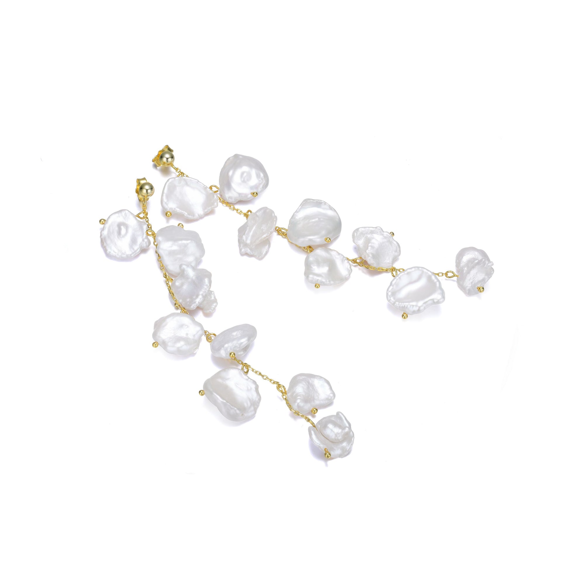 Sterling Silver Gold Plating Freshwater Pearl Dangling Earrings