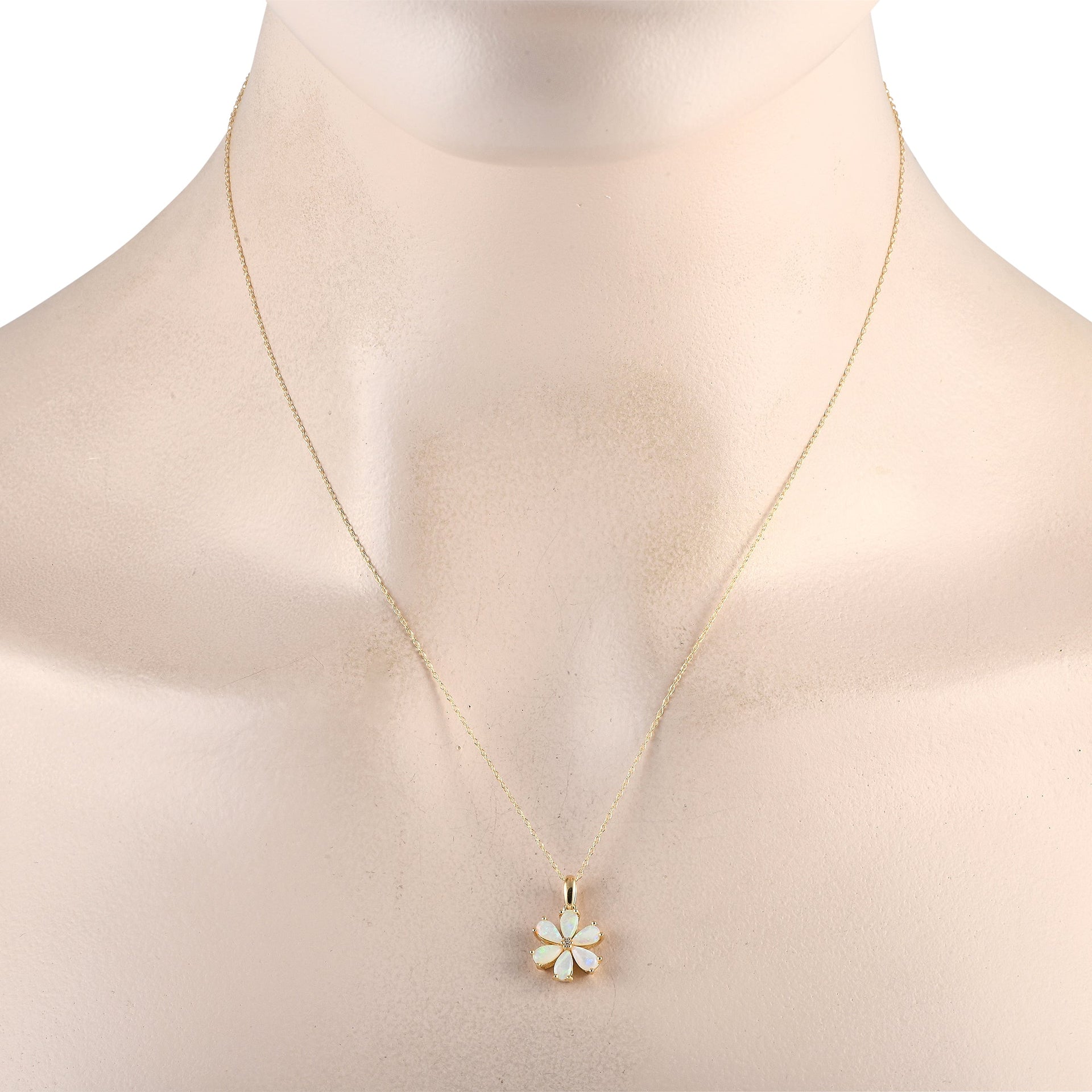 LB Exclusive 14K Yellow Gold 0.01ct Diamond and Opal Flower Necklace PD4-15845YOP