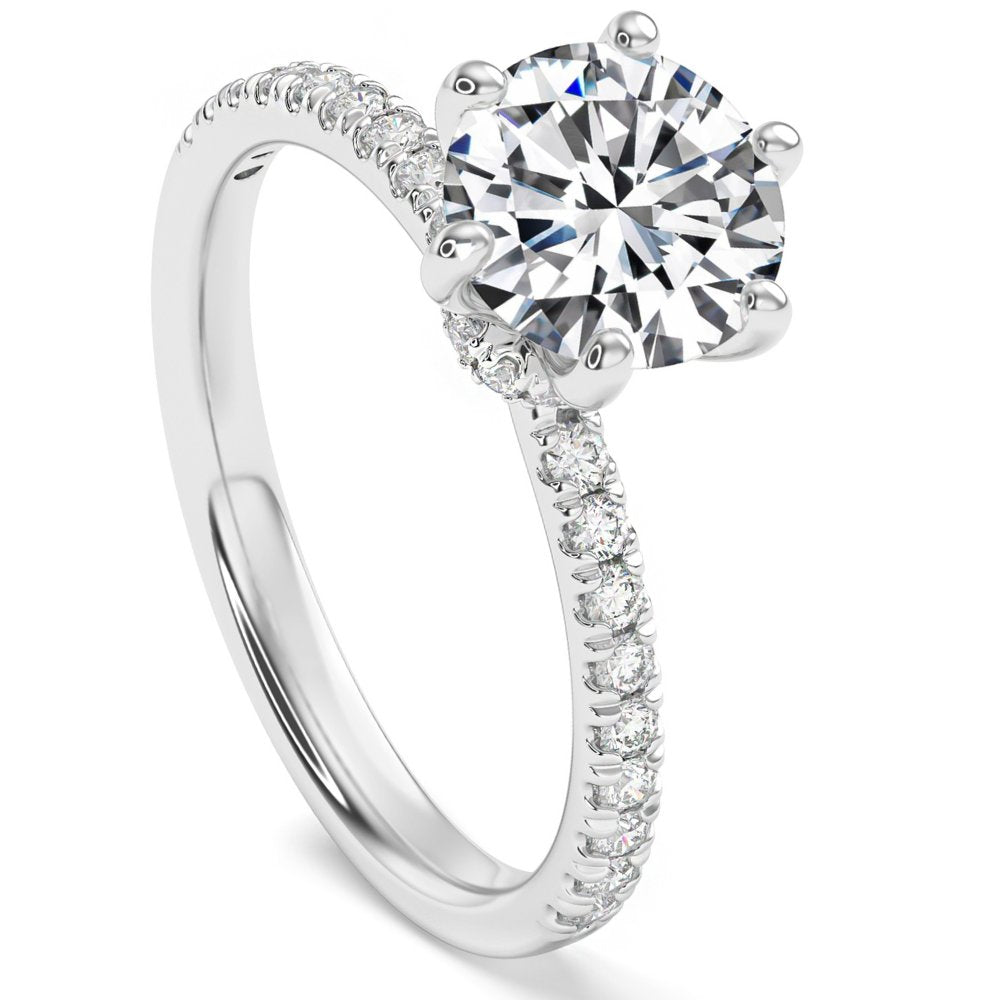 2 ct Round Cut Moissanite & Diamond Ring in 14k Gold With Side Halo