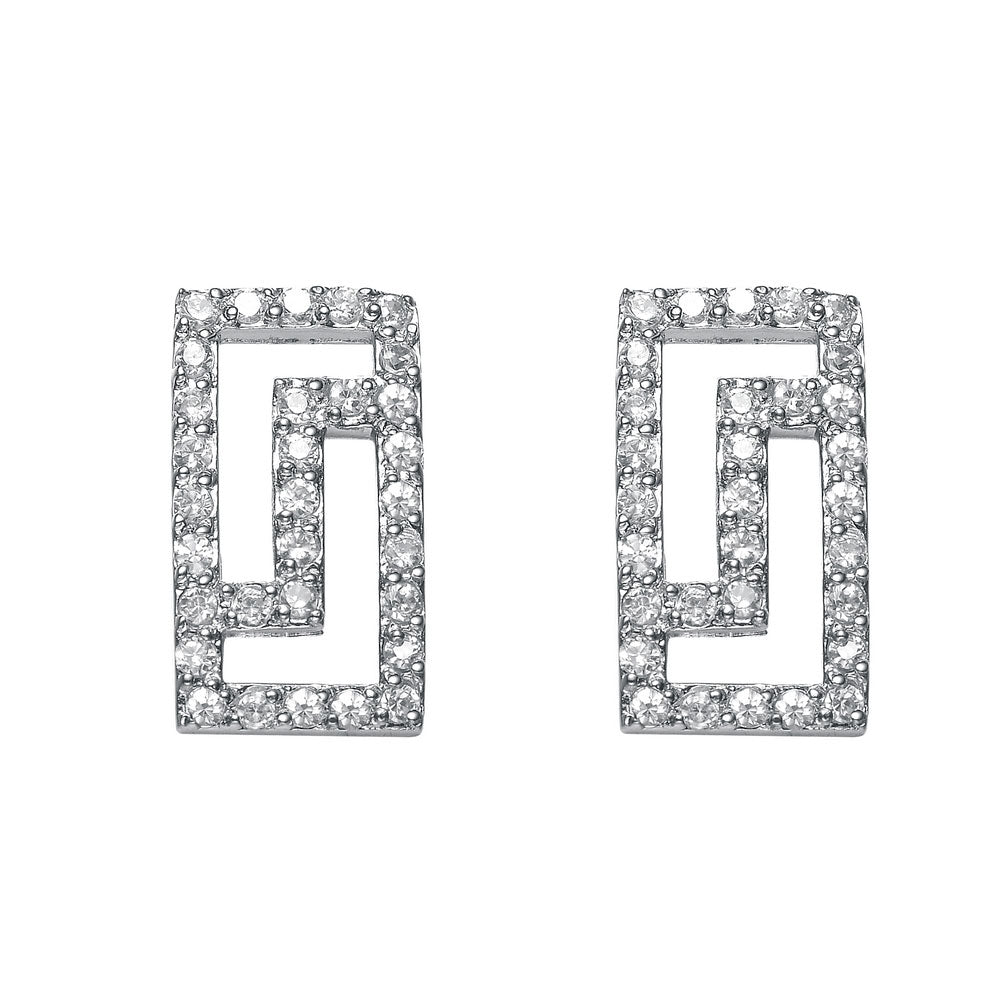 Sterling Silver Cubic Zirconia Modern Geometric Earrings