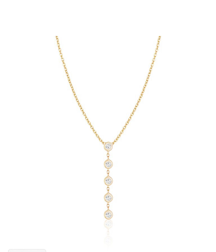 Five Vertical Diamond Necklace Yellow Gold