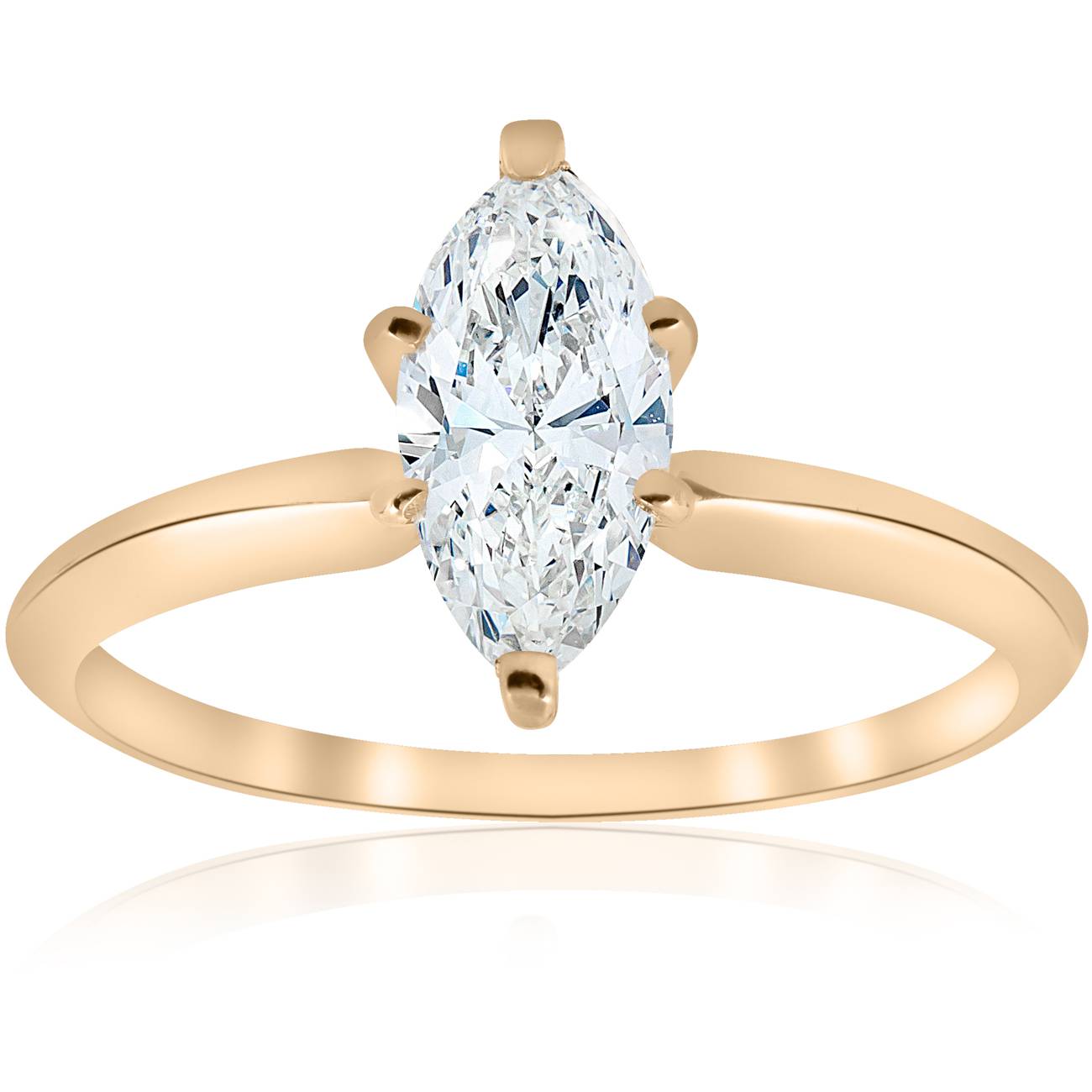 14k Yellow Gold 1ct Marquise Diamond Engagement Solitaire Ring
