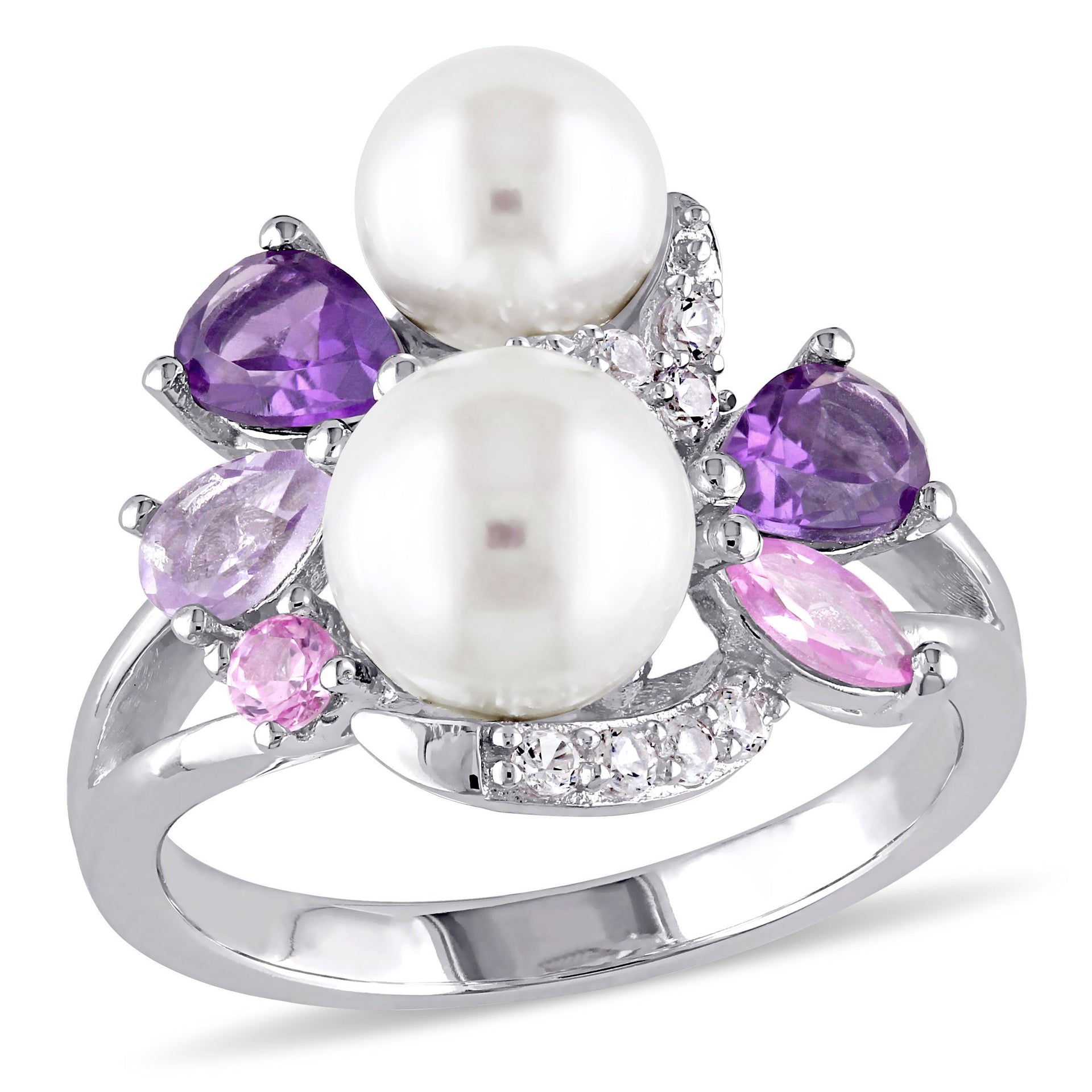 Mimi & Max White Cultured Freshwater Pearl Ring with Amethyst