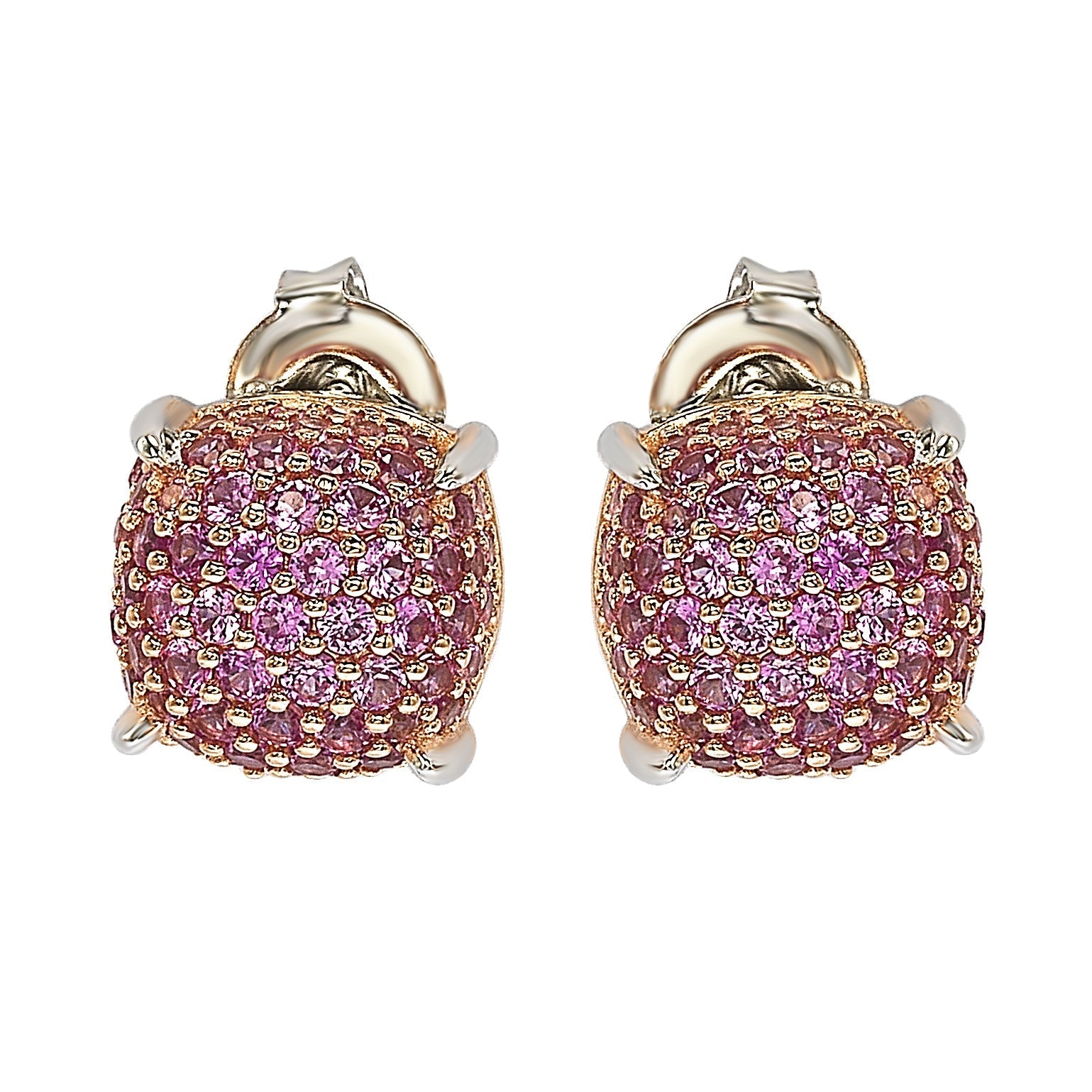 Suzy Levian Sterling Silver Pink Sapphire & Diamond Accent Pave Cluster Earrings
