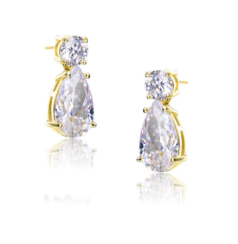 Sterling Silver With Colored Cubic Zirconia Teardrop Earrings