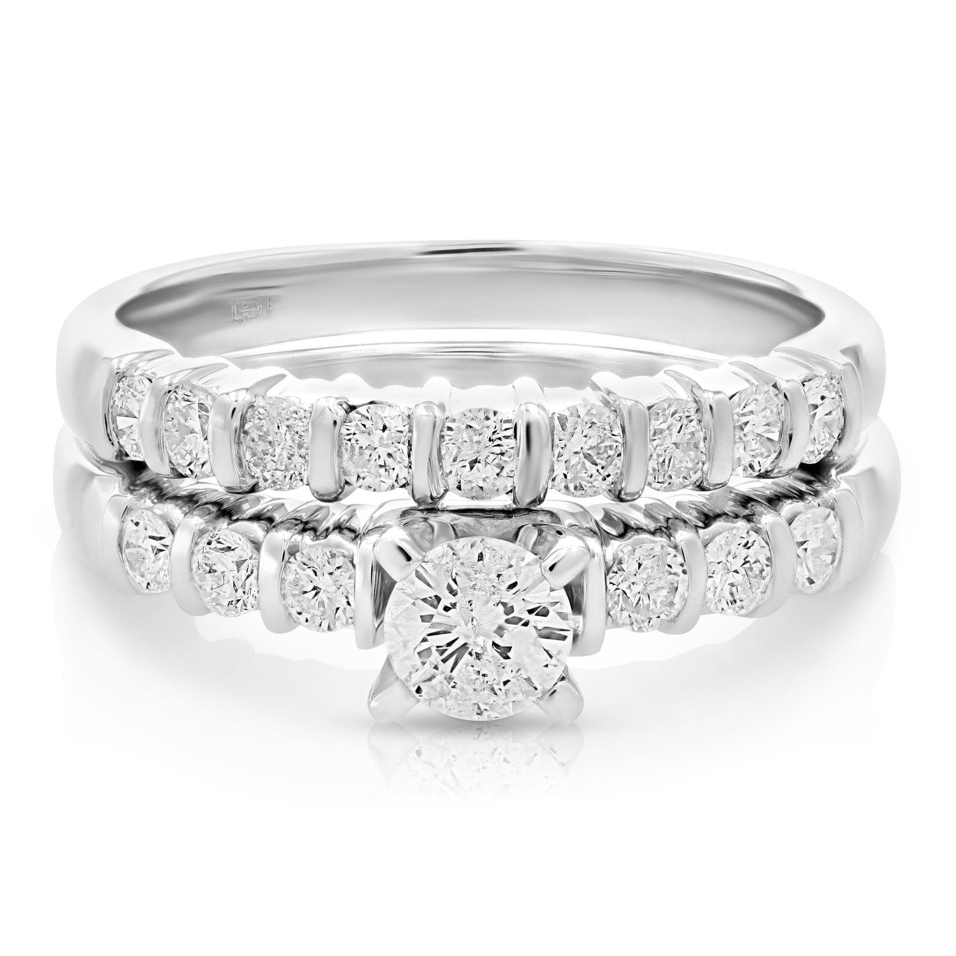 1 cttw Diamond Channel Set Wedding Engagement Ring Set 14K White Gold