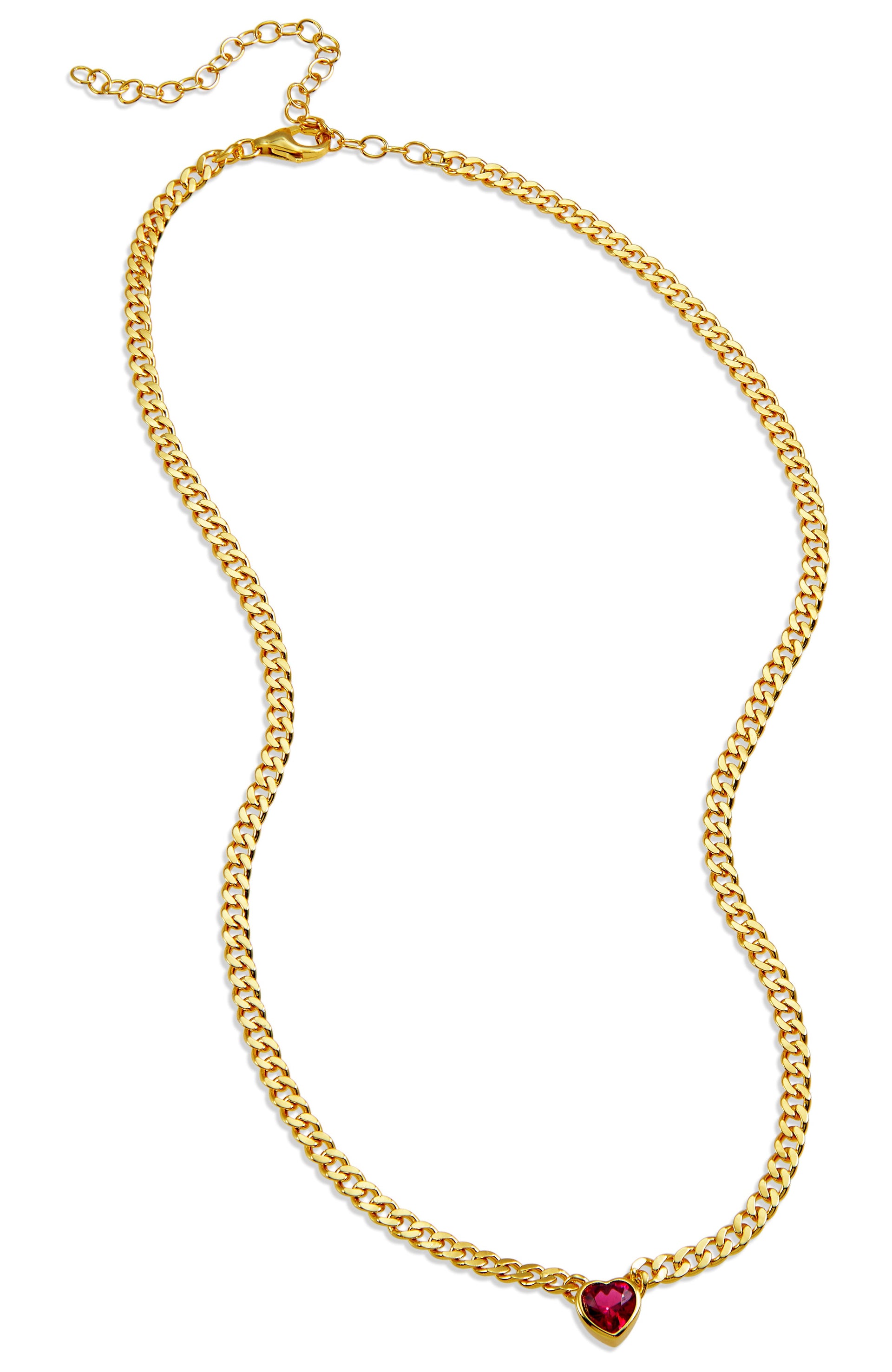 18K Gld Pl. Ruby Heart CZ Neck