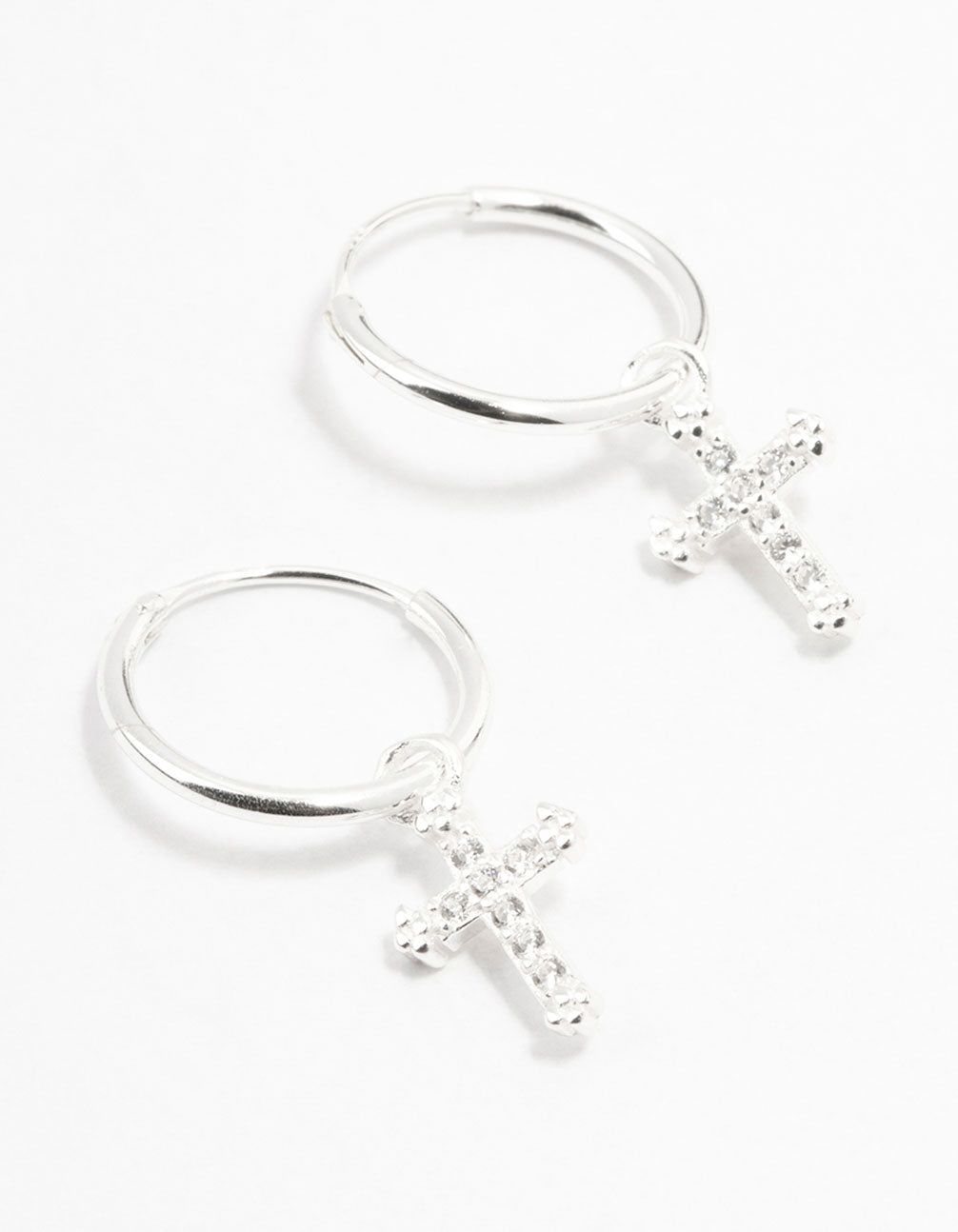Lovisa Sterling Silver Cubic Zirconia Cross Hoop Earrings | Premium 925 Sterling Silver | Hypoallergenic | Timeless Classic Designs