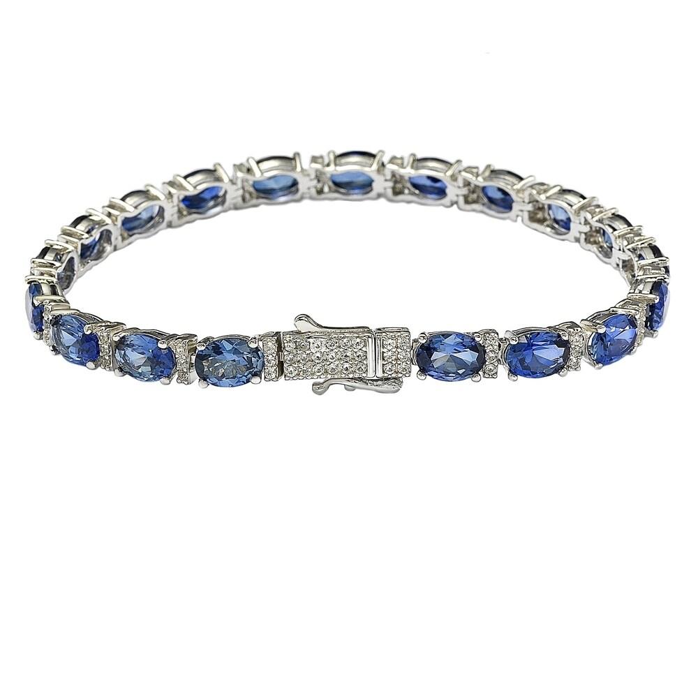 Suzy Levian Sterling Silver Oval-Cut Blue Sapphire & Diamond Accent Tennis Bracelet