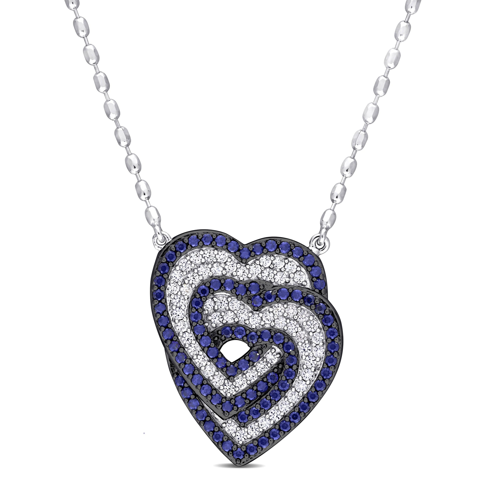 Mimi & Max Interlocking Hearts Pendant with Chain in Sterling Silver