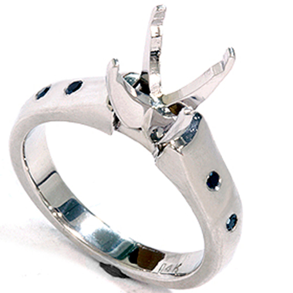 Black Diamond Semi Mount Cathedral Engagement Ring 14K Setting