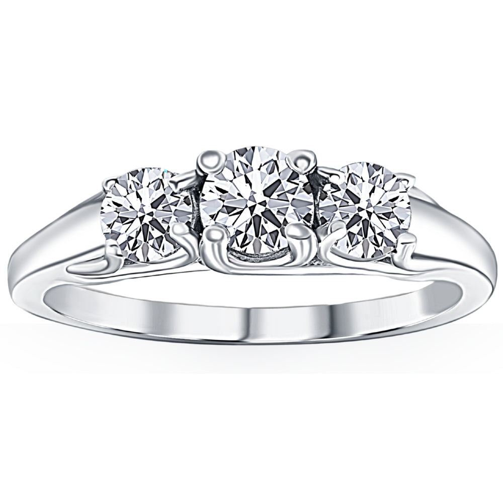 1ct Three Stone Diamond Ring 14K White Gold