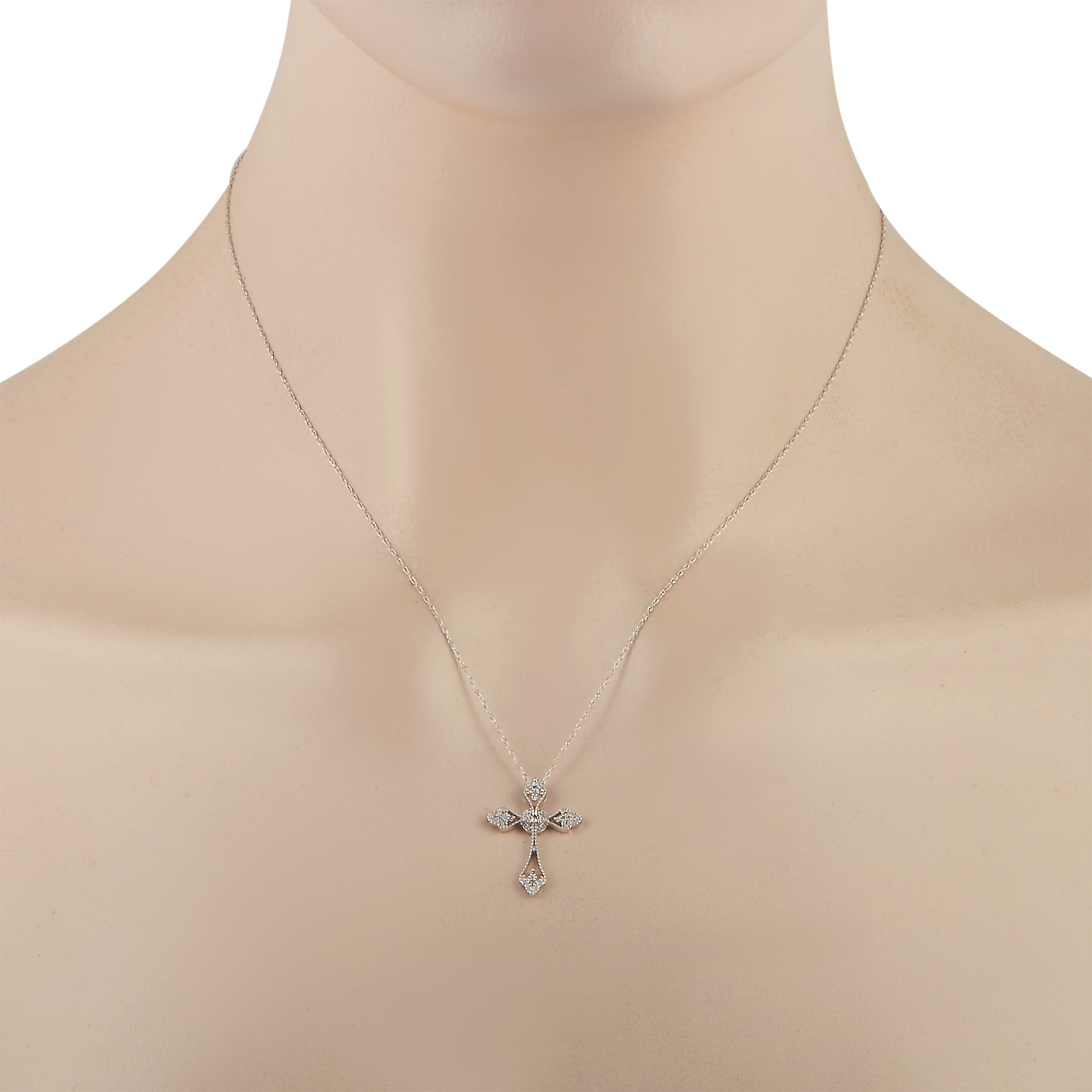 14K White Gold 0.10 ct Diamond Small Cross Pendant Necklace