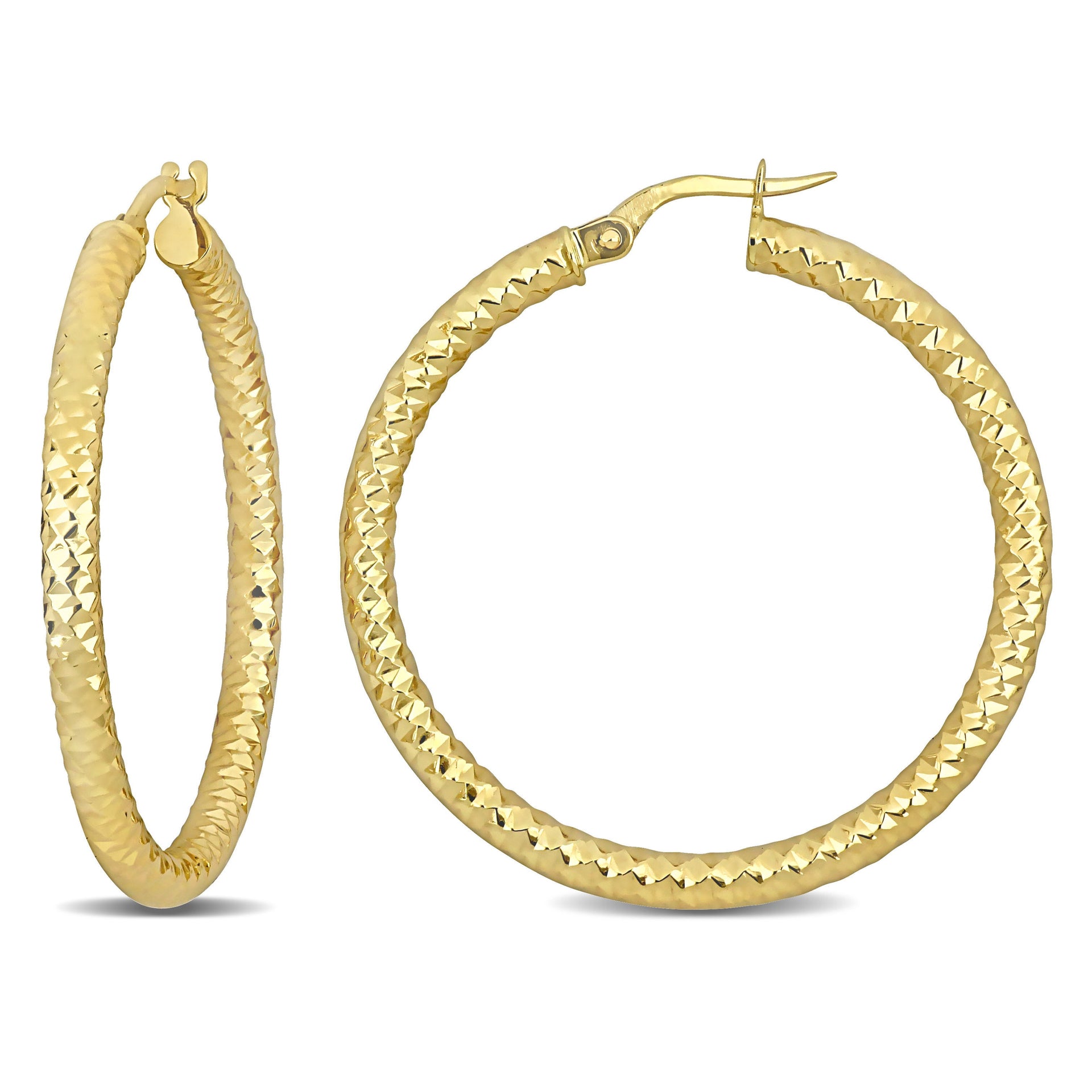 Mimi & Max 36mm Textured Hoop Earrings in 14k Yellow Gold