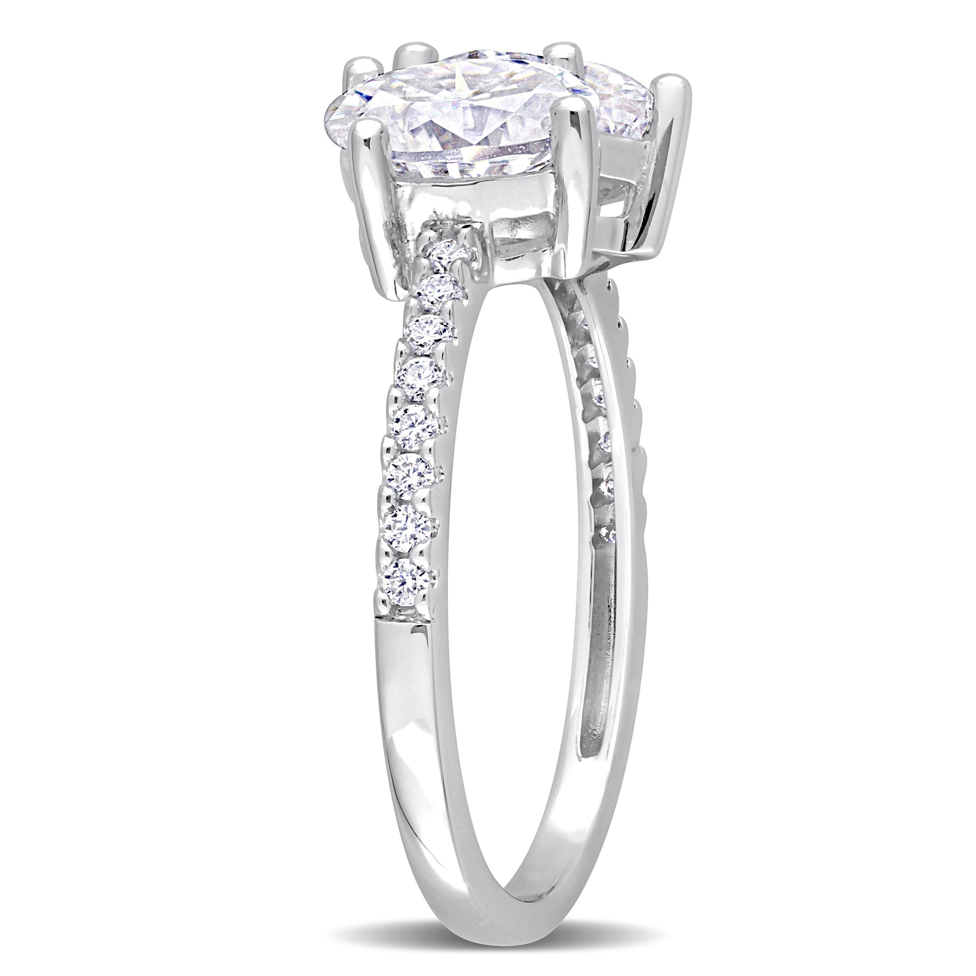 2 1/8 CT TGW Oval and Heart-Shape Created Moissanite Two Stone Ring in Sterling Silver
