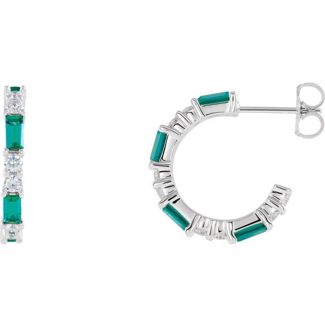 1.2Ct Emerald-Cut Lab-grown and Natural Diamond Hoop Earrings in 14K White Gold