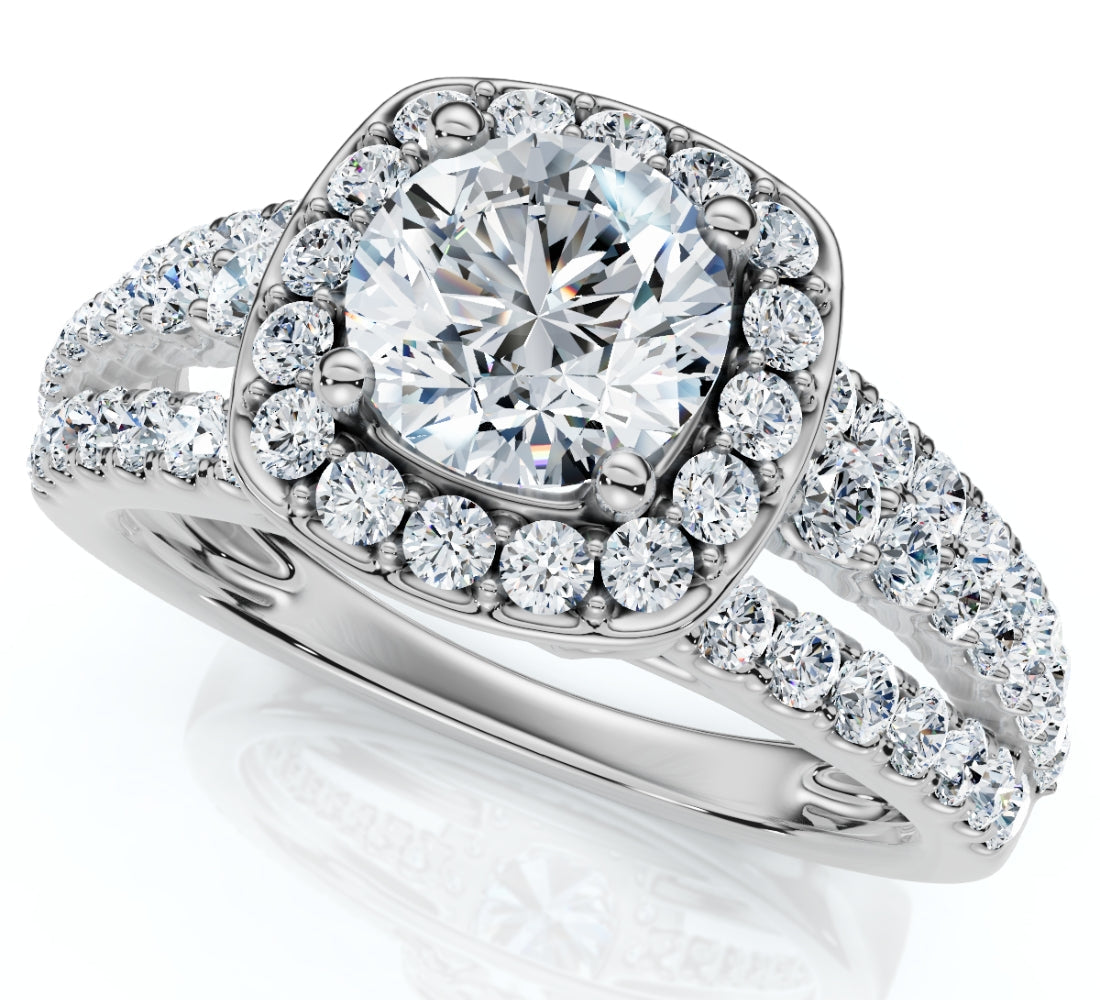 F/VS 1.50ct Multi Row Diamond Cushion Halo Engagement Ring 14k Gold Lab Grown