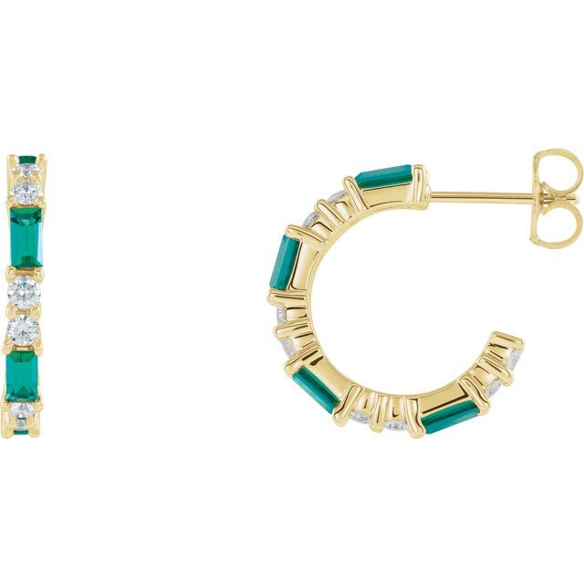 1.2Ct Emerald-Cut Lab-grown and Natural Diamond Hoop Earrings in 14K White Gold