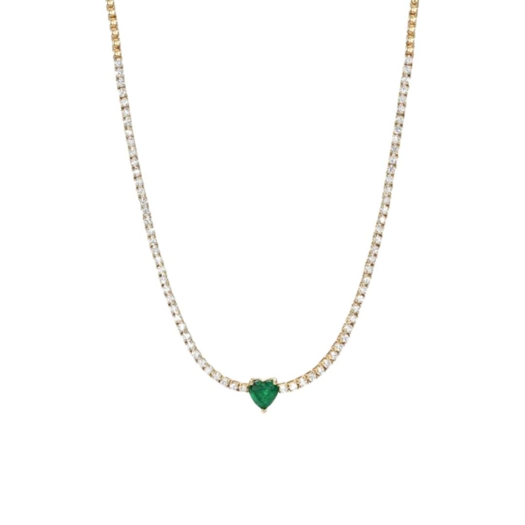 4-prong-diamond-tennis-necklace-with-heart-cut-emerald