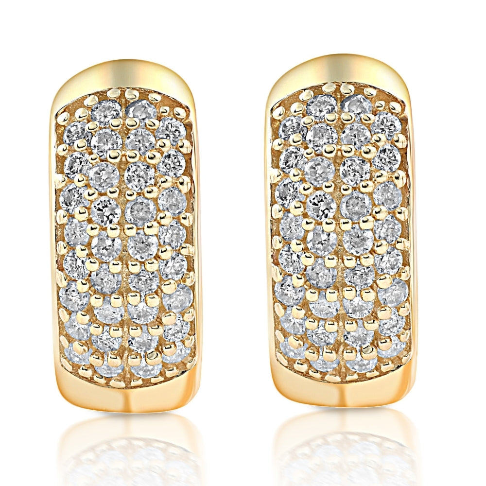 1/4ct Diamond Pave Huggie Hoops Tiny Women's Earrings Yellow Gold 1/3' Tall