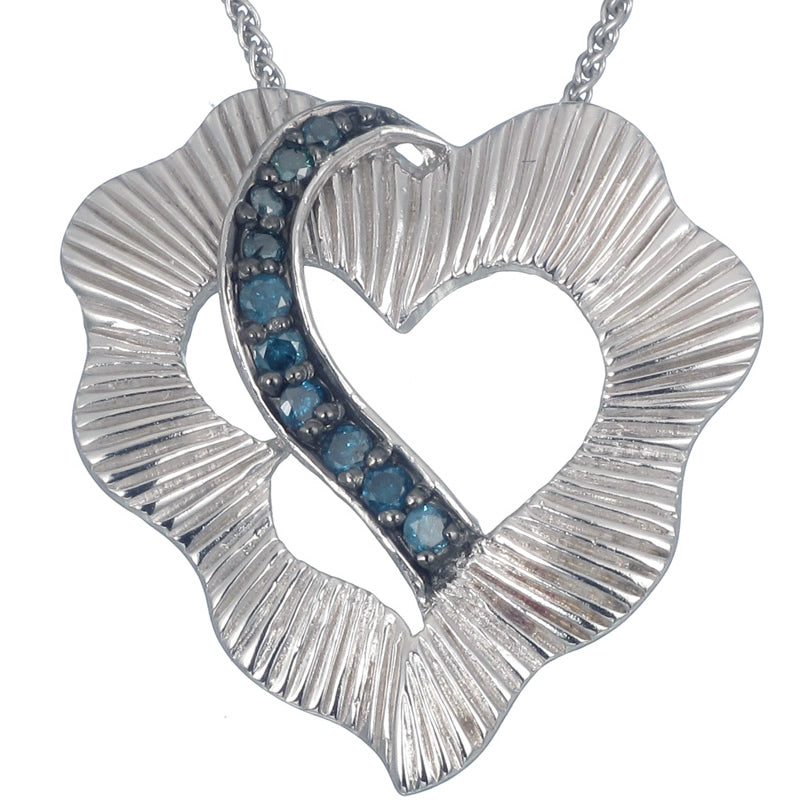 1/5 cttw Blue Diamond Heart Pendant Necklace .925 Sterling Silver With Chain