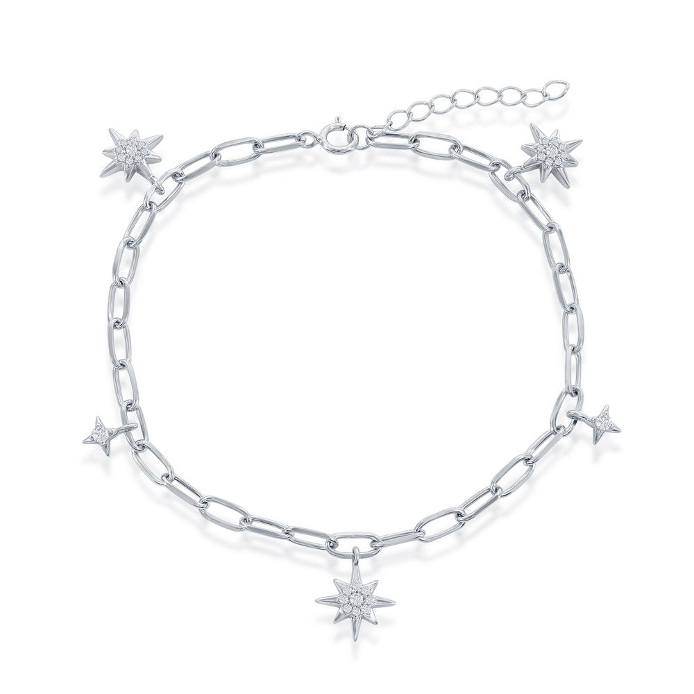 Sterling Silver North Star CZ paperclip Bracelet