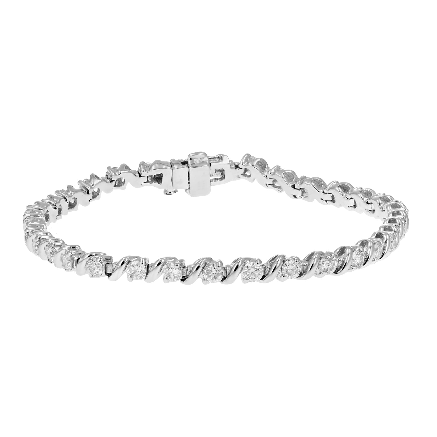 3 cttw SI1-SI2 Certified Diamond Bracelet 14K White Gold I-J Round S-Link 7 Inch