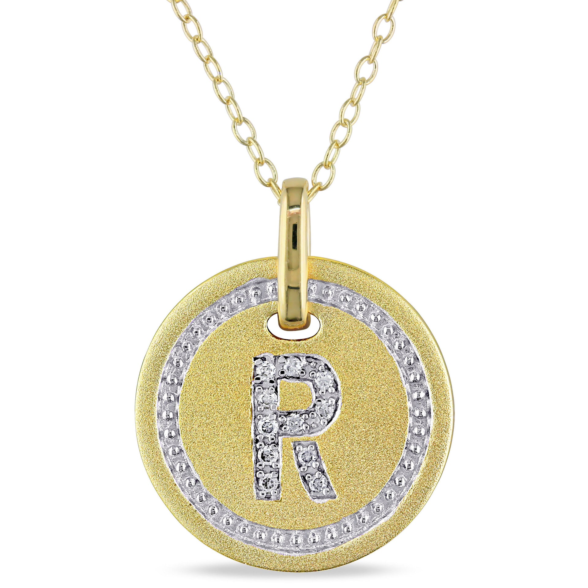 Mimi & Max R Initial Diamond Accent Pendant with Chain in Yellow Plated Sterling Silver