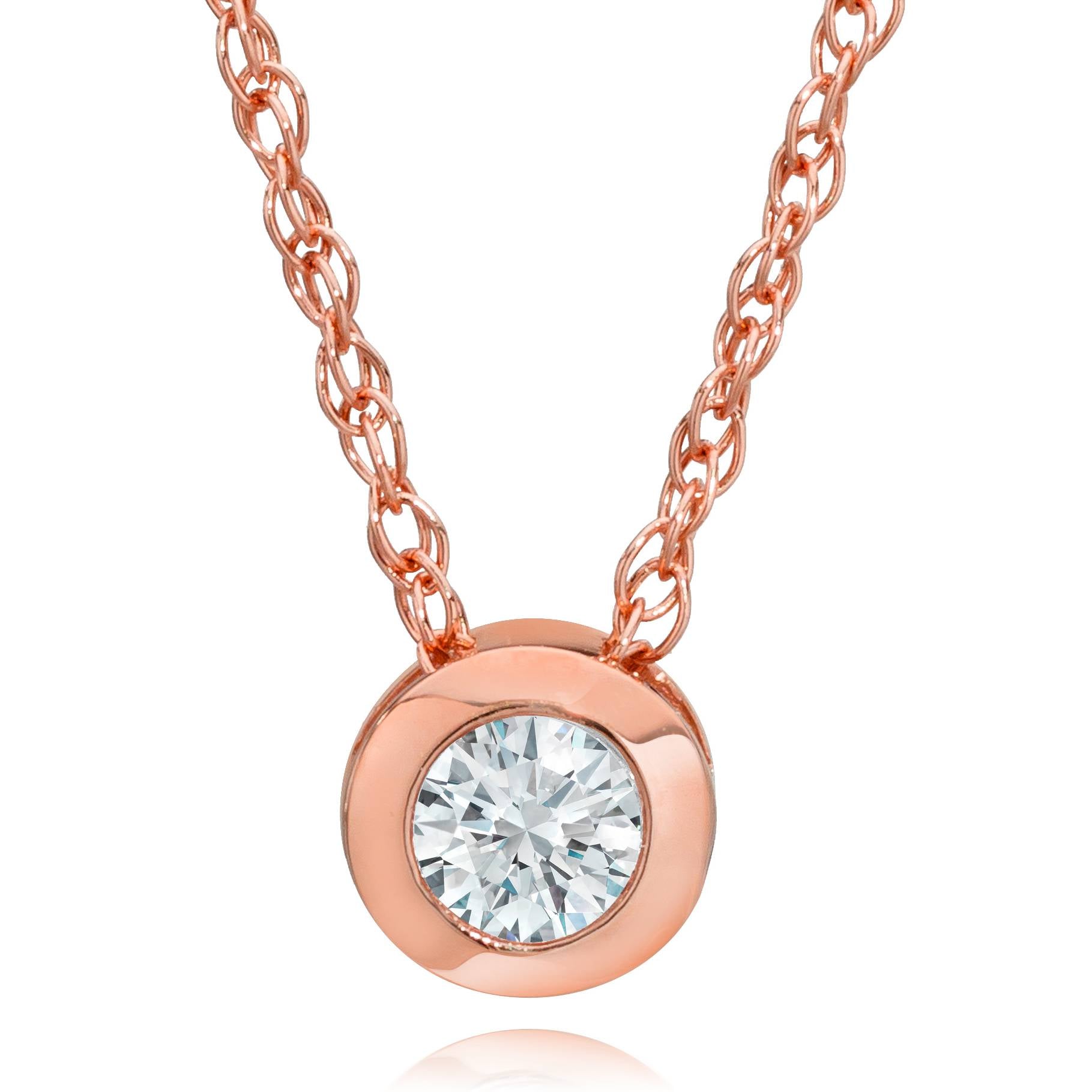 1/3ct Round Bezel Solitaire Diamond Pendant Rose Gold