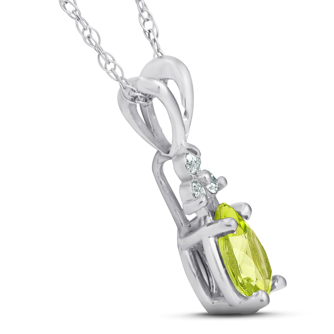 1/2 CT Pear Peridot & Diamond Solitaire Pendant 14K White Gold With 18' Chain