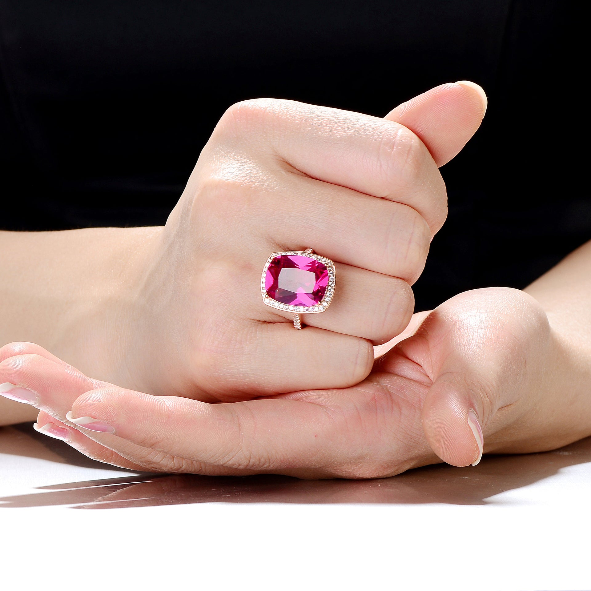 Ga Sterling Silver 18k Rose Plated Ruby Cubic Zirconia Ring