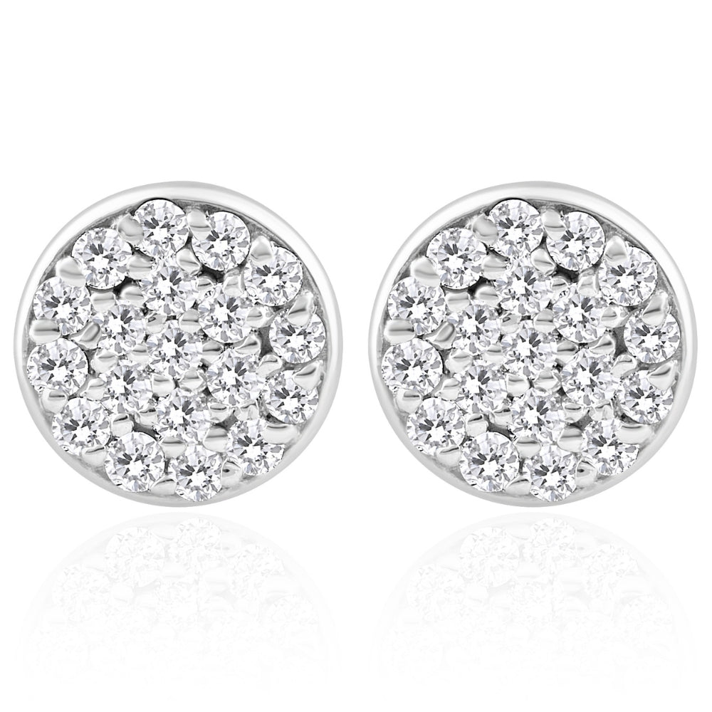 3/8 Ct EX3 Lab Grown Diamond Pave Studs Womens Earrings Lab Grown 14k White Gold 8mm