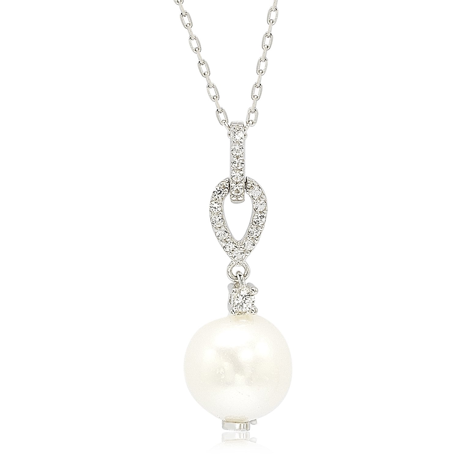 Suzy Levian Sterling Silver Pearl & White Sapphire Dangle Pendant