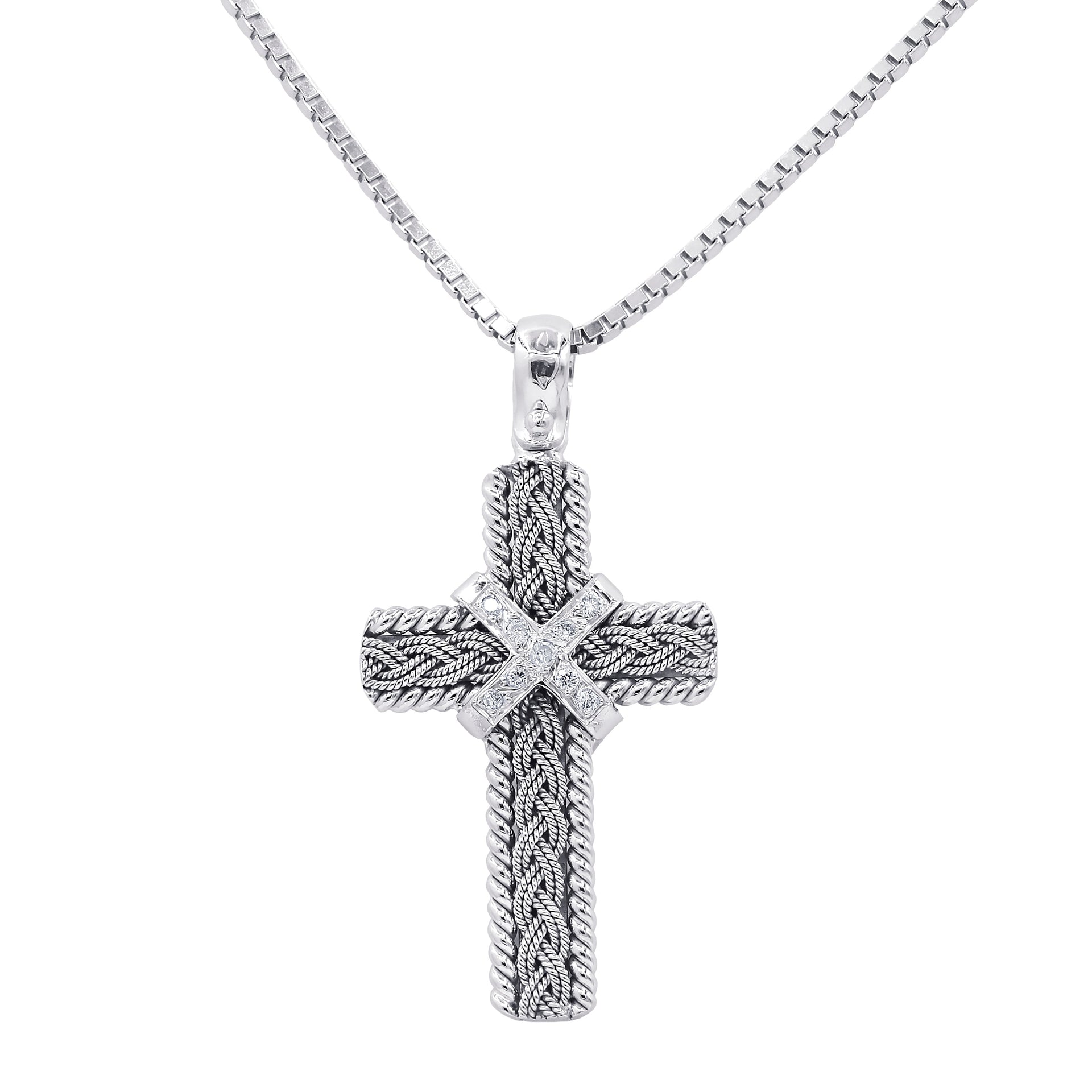 18kt white gold diamond cross pendant containing 0.10 cts of round diamonds
