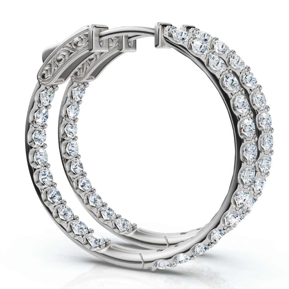 3Ct Diamond Hoops Women's Lab Grown Earrings 10K White Gold 1 1/4' Tall