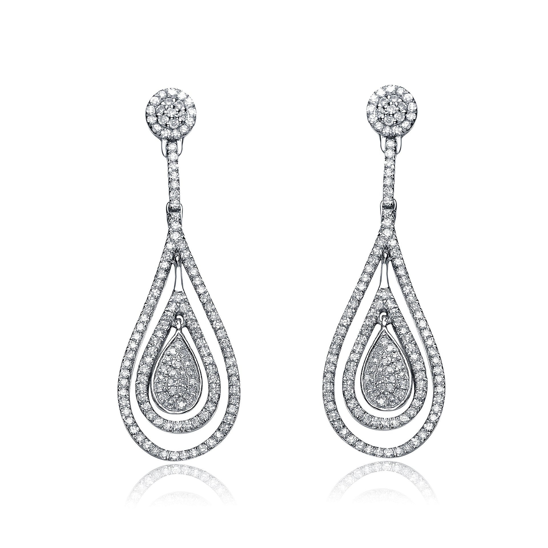 Cz Ss Rhodium Plated Outlined Teardrop Earrings
