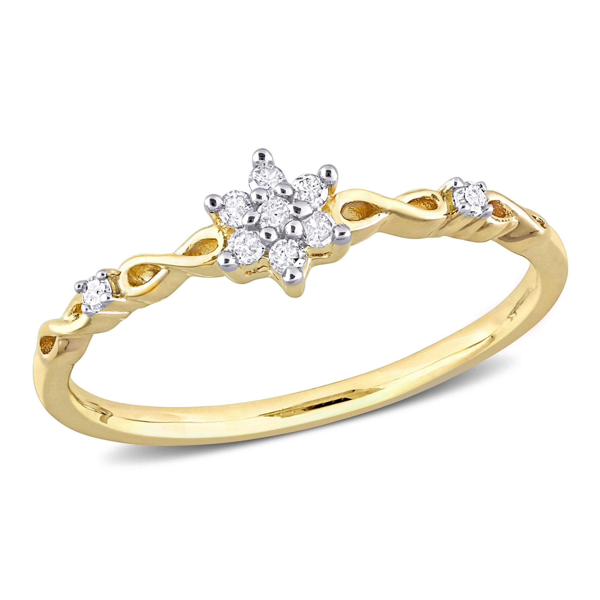 1/10ct TDW Diamond Floral Promise Ring in Yellow Silver