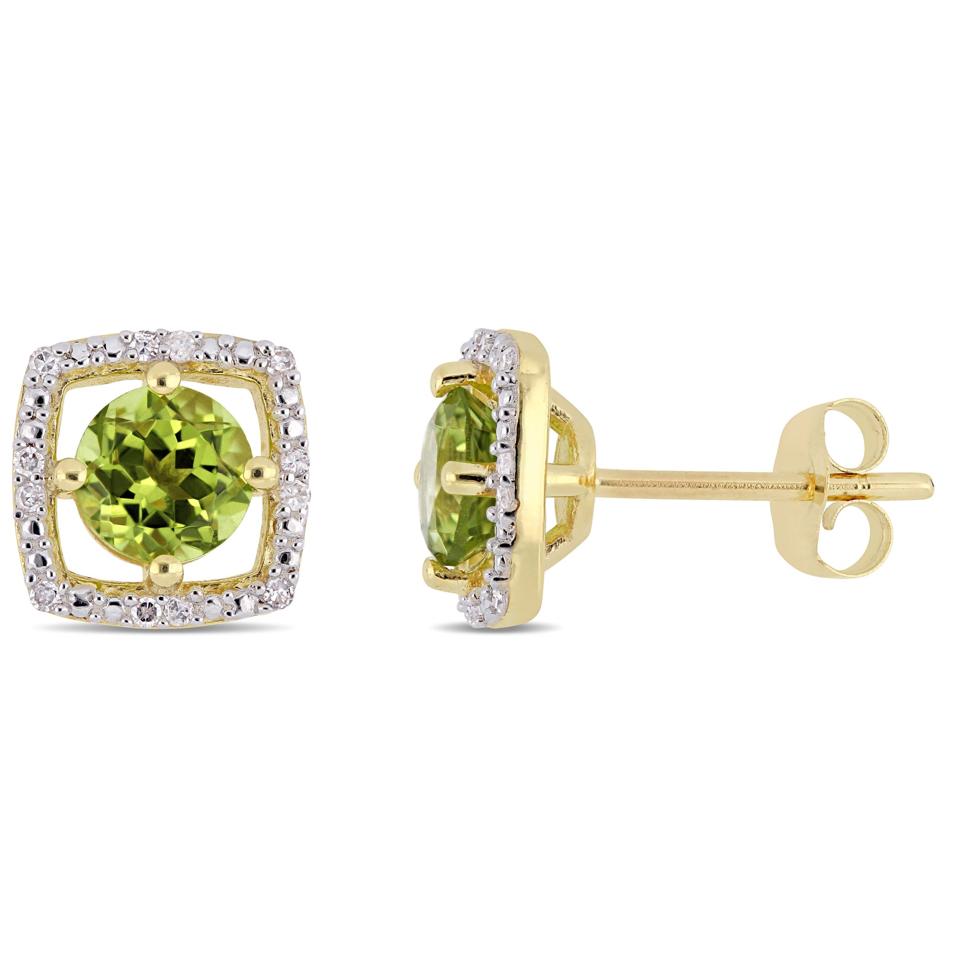 Mimi & Max 1 1/8ct TGW Peridot and Diamond Accent Square Stud Earrings in 10k Yellow Gold