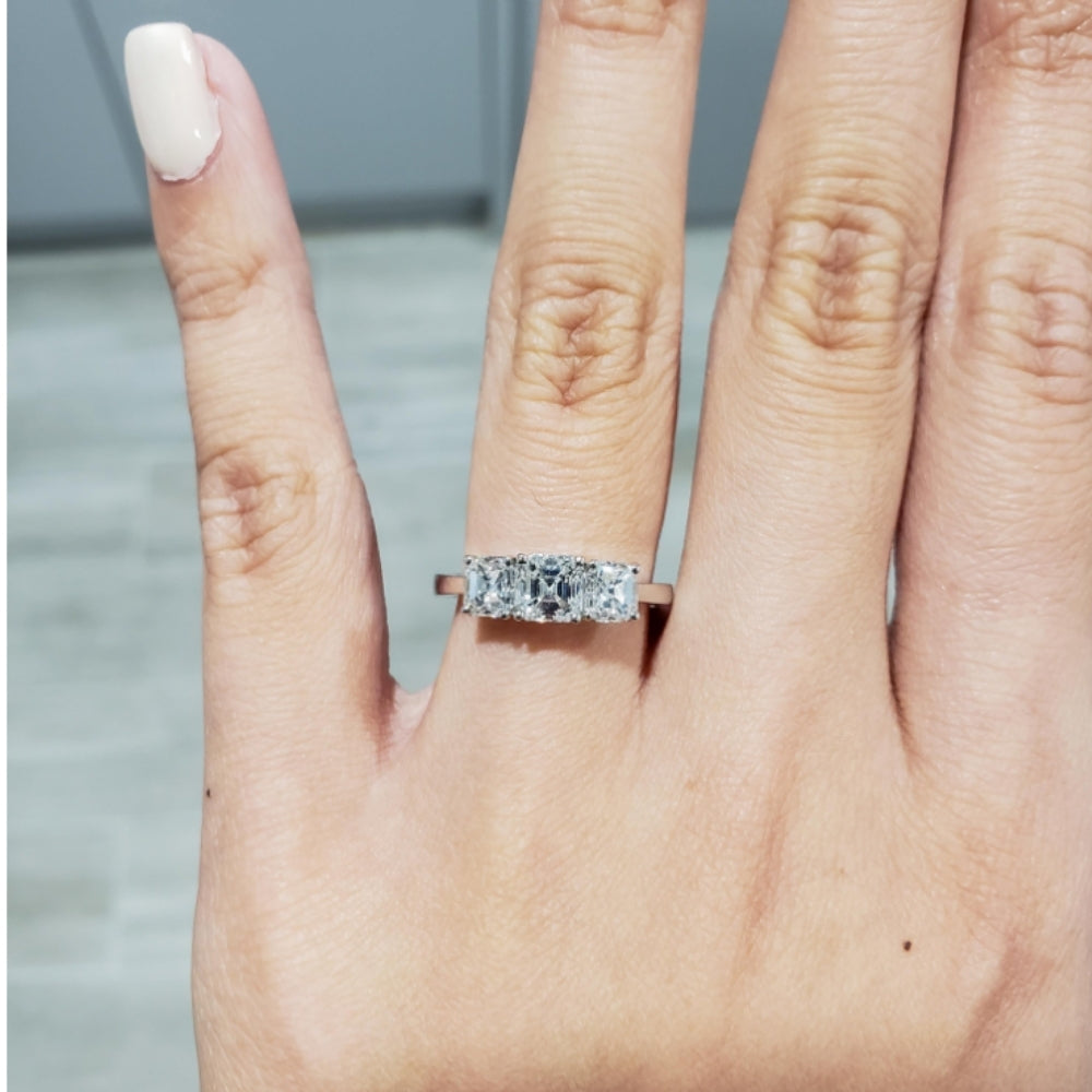 G/VS 1.75Ct Asscher Cut Moissanite 3-Stone Engagement Ring 14k White Gold