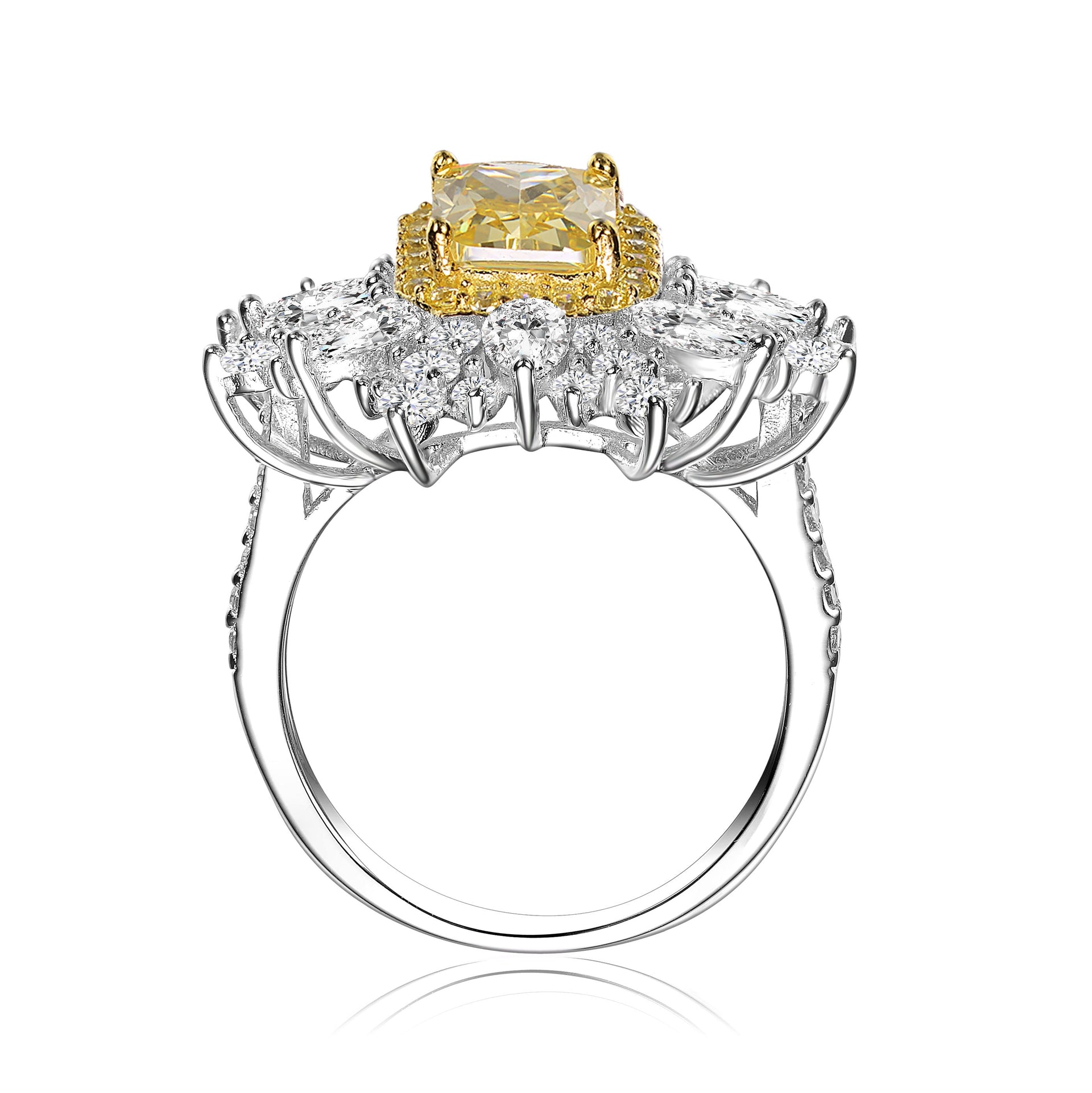 Sterling Silver Gold Plated Yellow Cubic Zirconia Coctail Ring