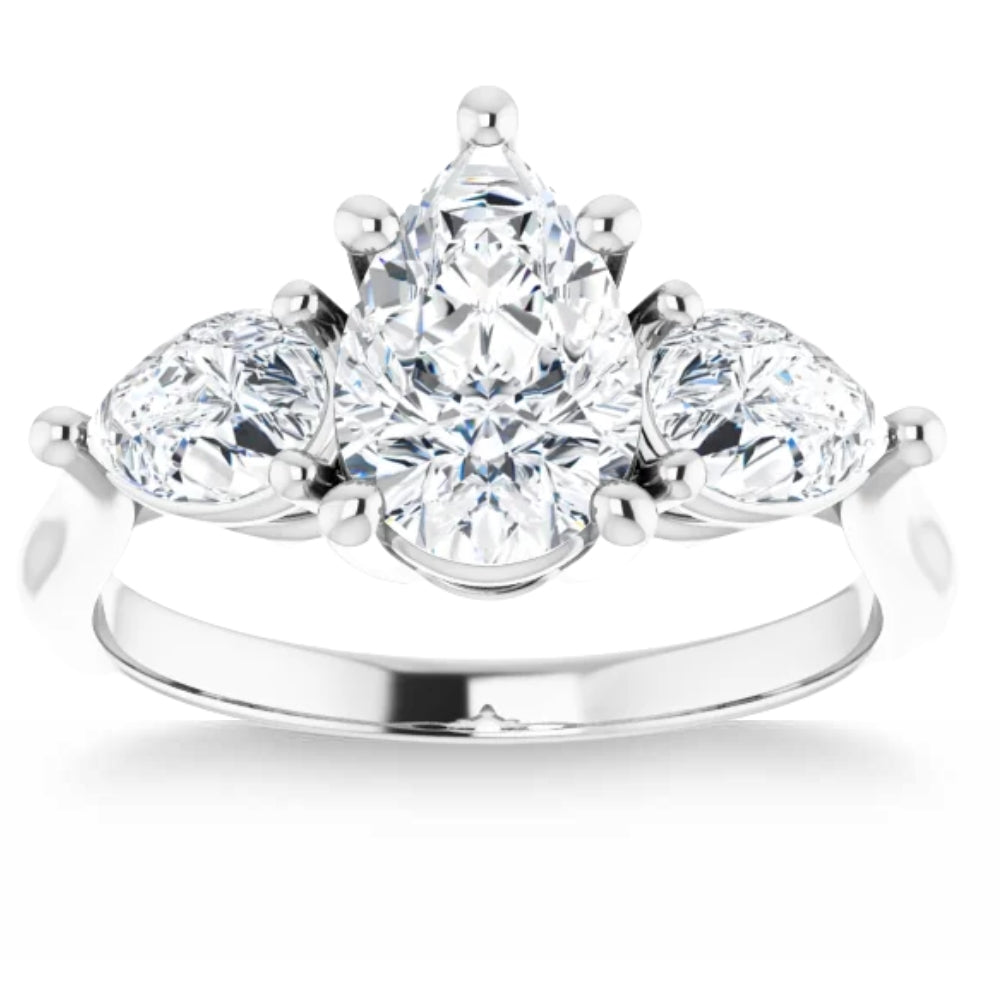 2 ct TW Pear Shape Three Stone Diamond Engagement Ring in 14k Gold Lab Grown