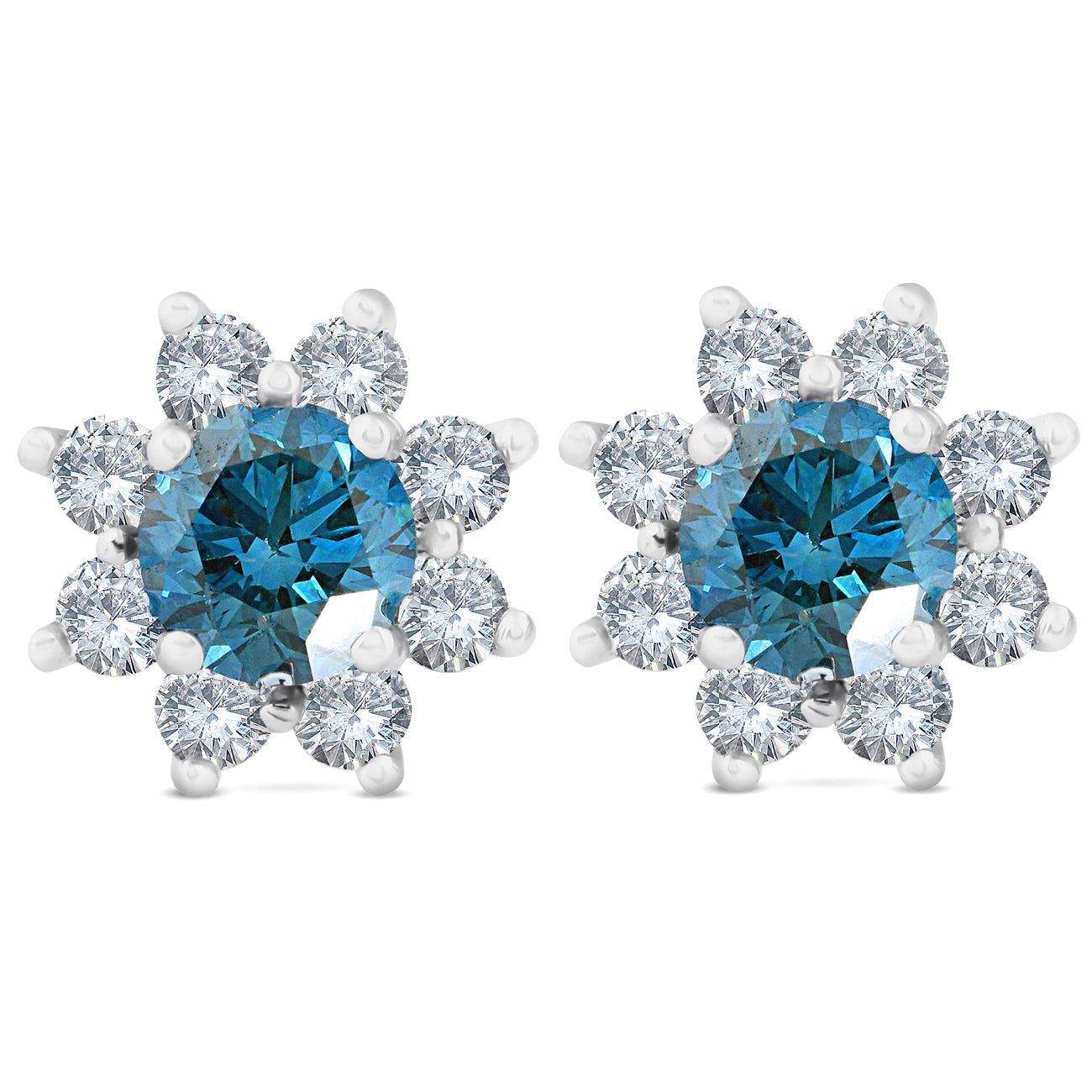 2 CT Treated Blue Diamond Halo Studs 14K White Gold