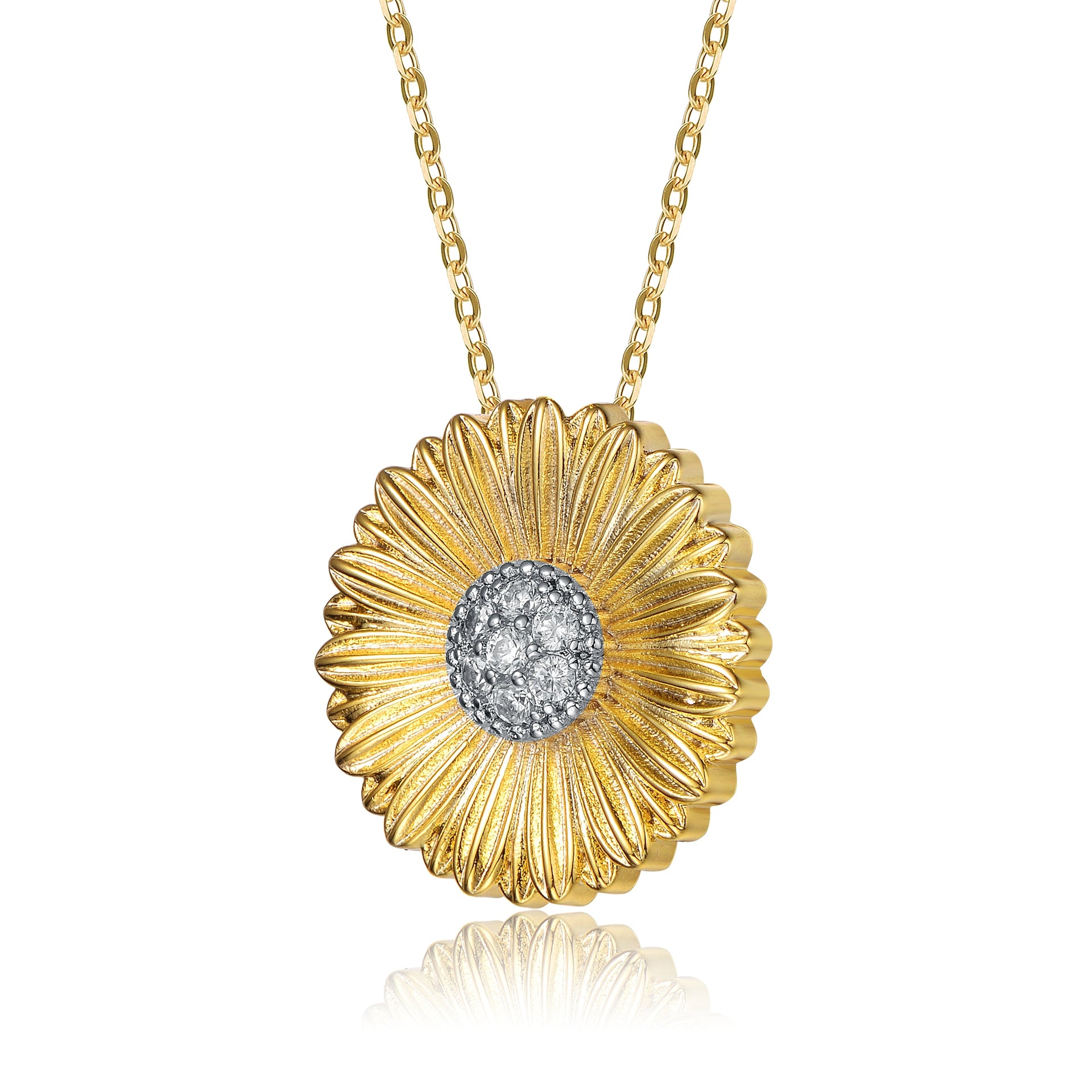 Rhodium And 14k Gold Plated Cubic Zirconia Floral Pendant
