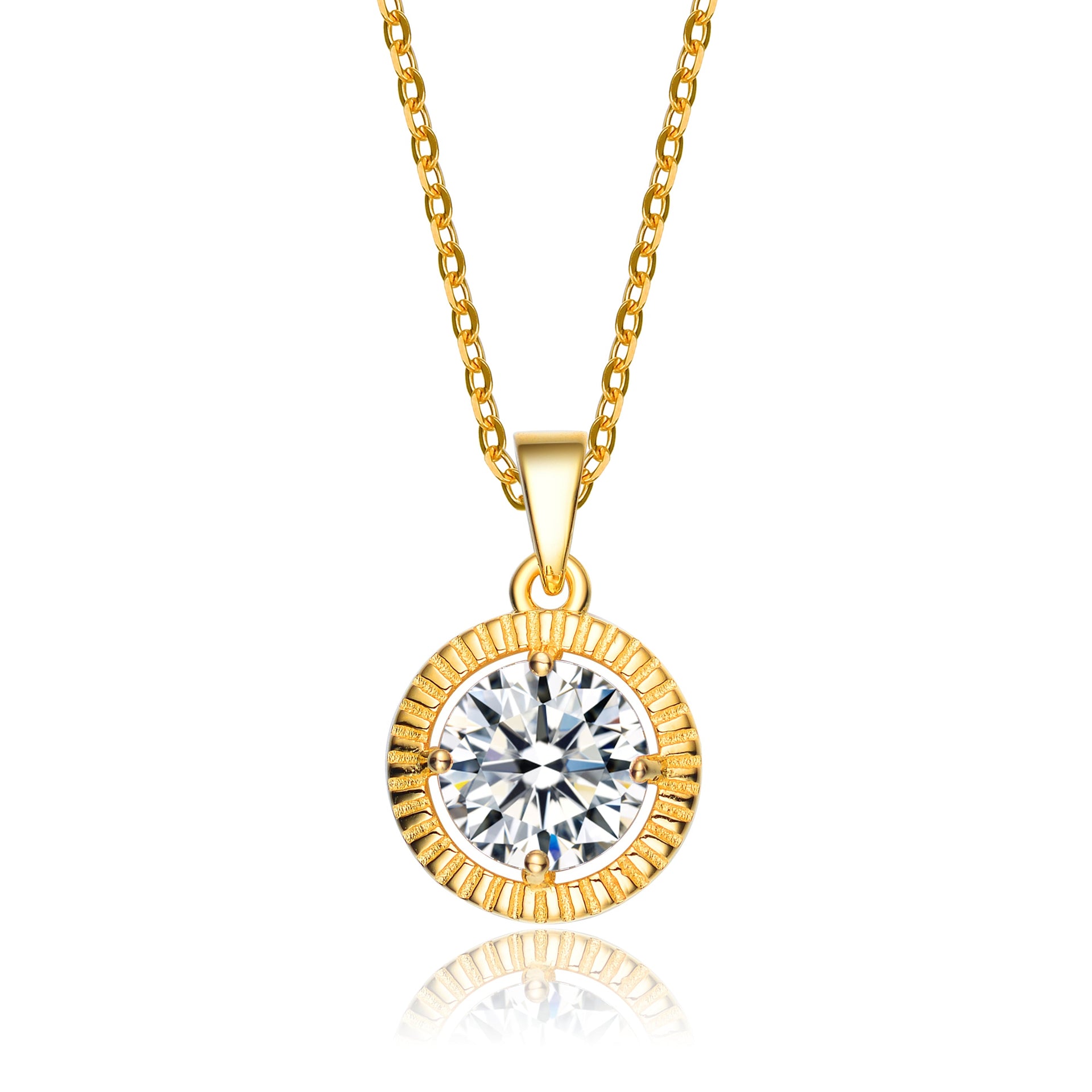 C.z. Sterling Silver Gold Plated Classic Round Pendant