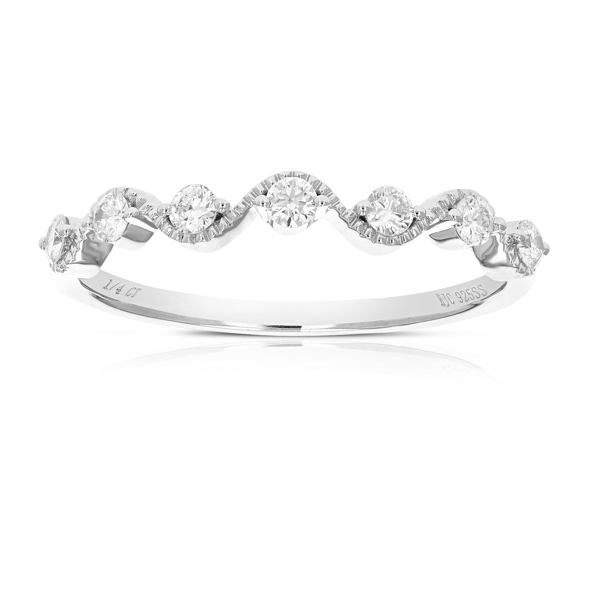 1/4 cttw 7 Stones Round Lab Grown Diamond Wedding Band .925 Sterling Silver Prong Set