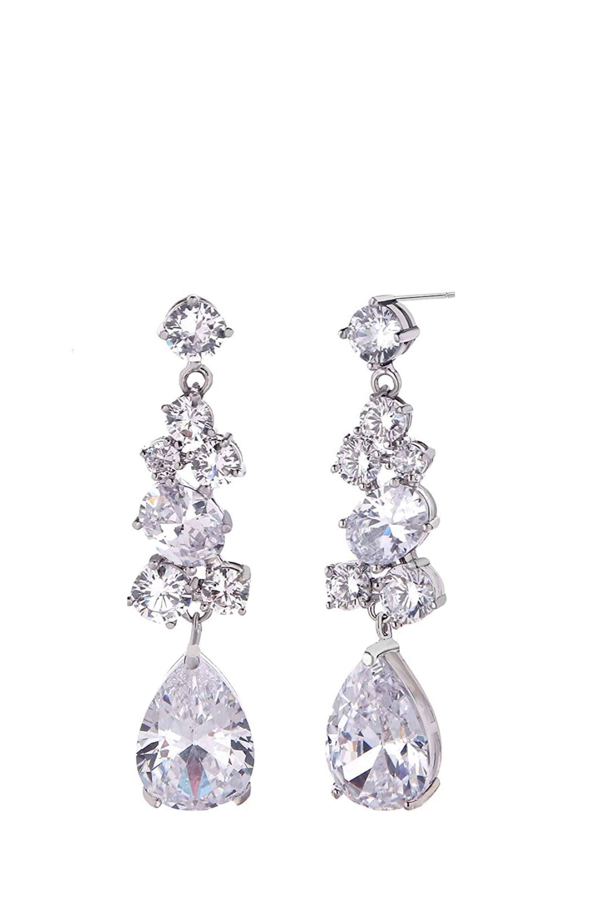 Silver Cz Multi Stone Drop Earrings