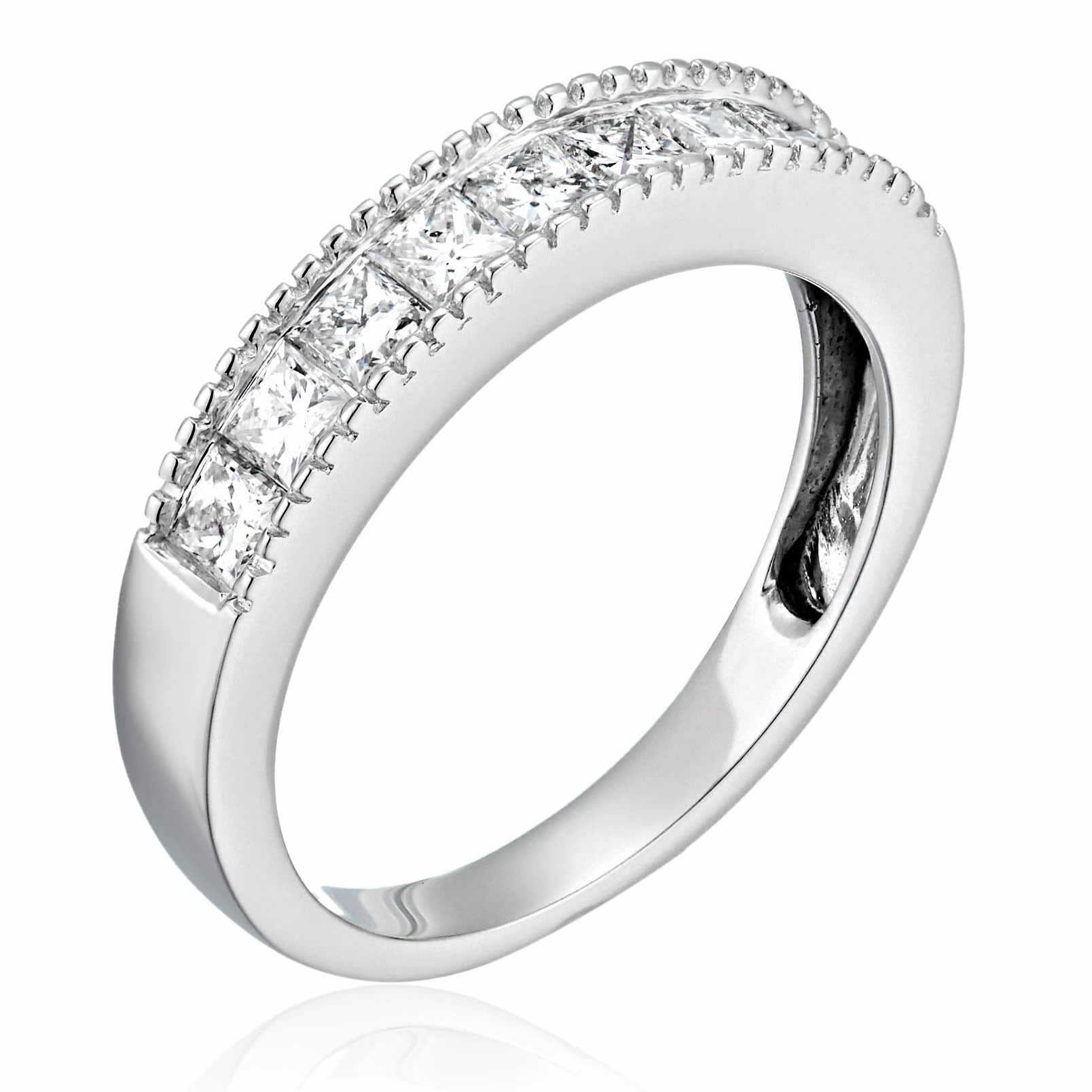 1.50 Cttw Princess Diamond Wedding Band With Milgrain 14K Gold